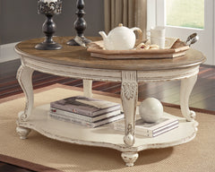 Prime Furniture - Ashley Furniture - Realyn Coffee Table - Oval Cocktail Table / White/Brown - T743-0