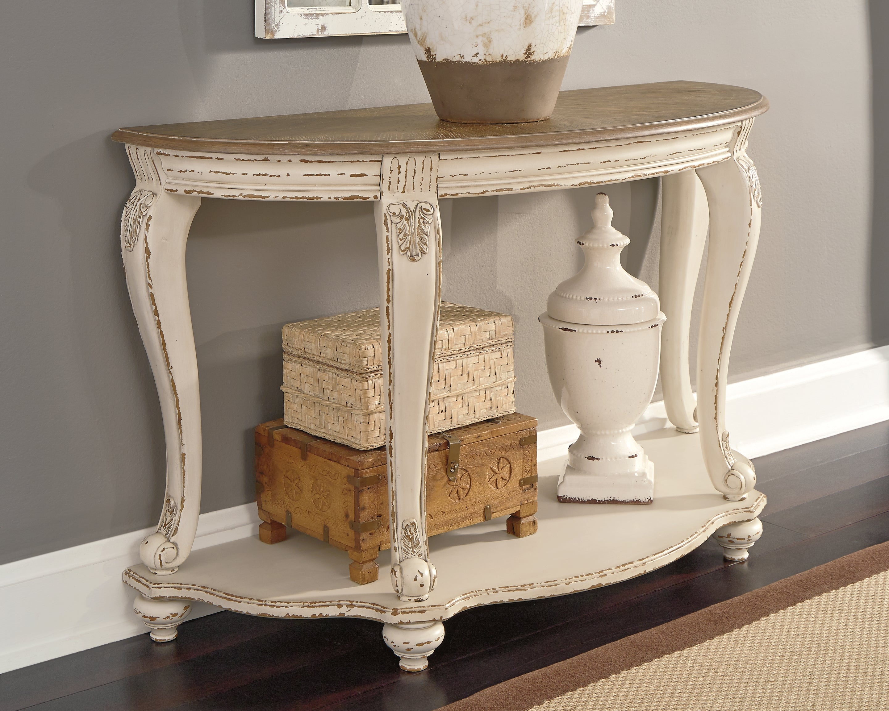 Prime Furniture - Ashley Furniture - Realyn Sofa Table - Sofa Table / White/Brown - T743-4