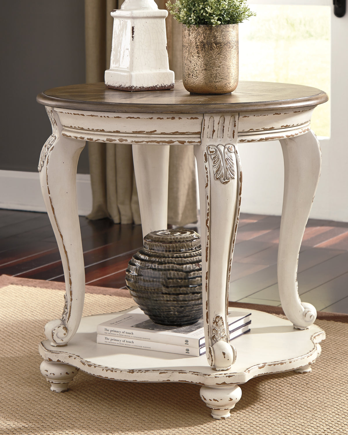 Prime Furniture - Ashley Furniture - Realyn End Table - Round End Table / White/Brown - T743-6