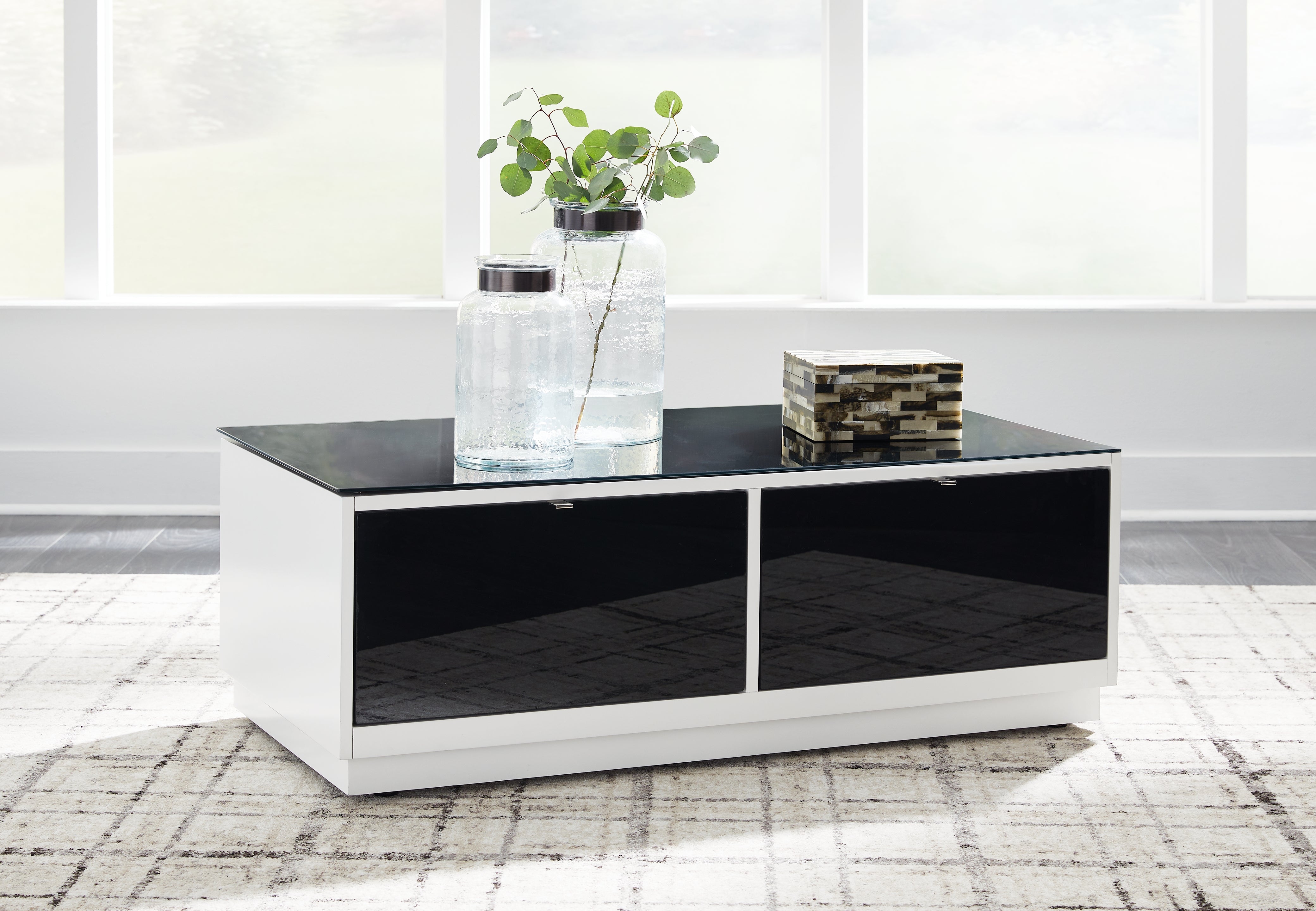 Prime Furniture - Ashley Furniture - Gardoni Coffee Table - Rectangular Cocktail Table / White/Black - T756-1
