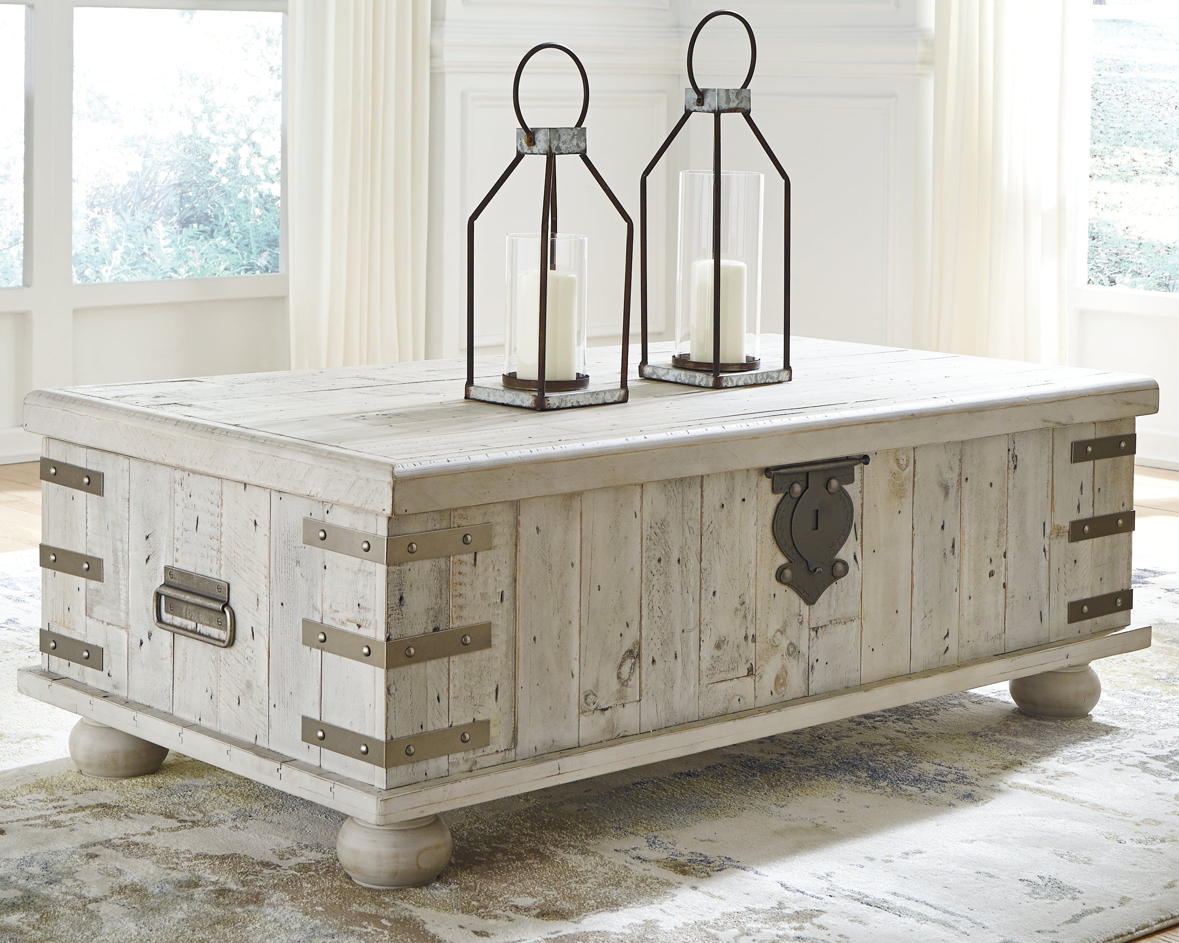 Prime Furniture - Ashley Furniture - Carynhurst Coffee Table with Lift Top - Lift Top Cocktail Table / White Wash Gray - T757-9