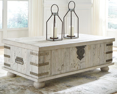 Prime Furniture - Ashley Furniture - Carynhurst Coffee Table with Lift Top - Lift Top Cocktail Table / White Wash Gray - T757-9