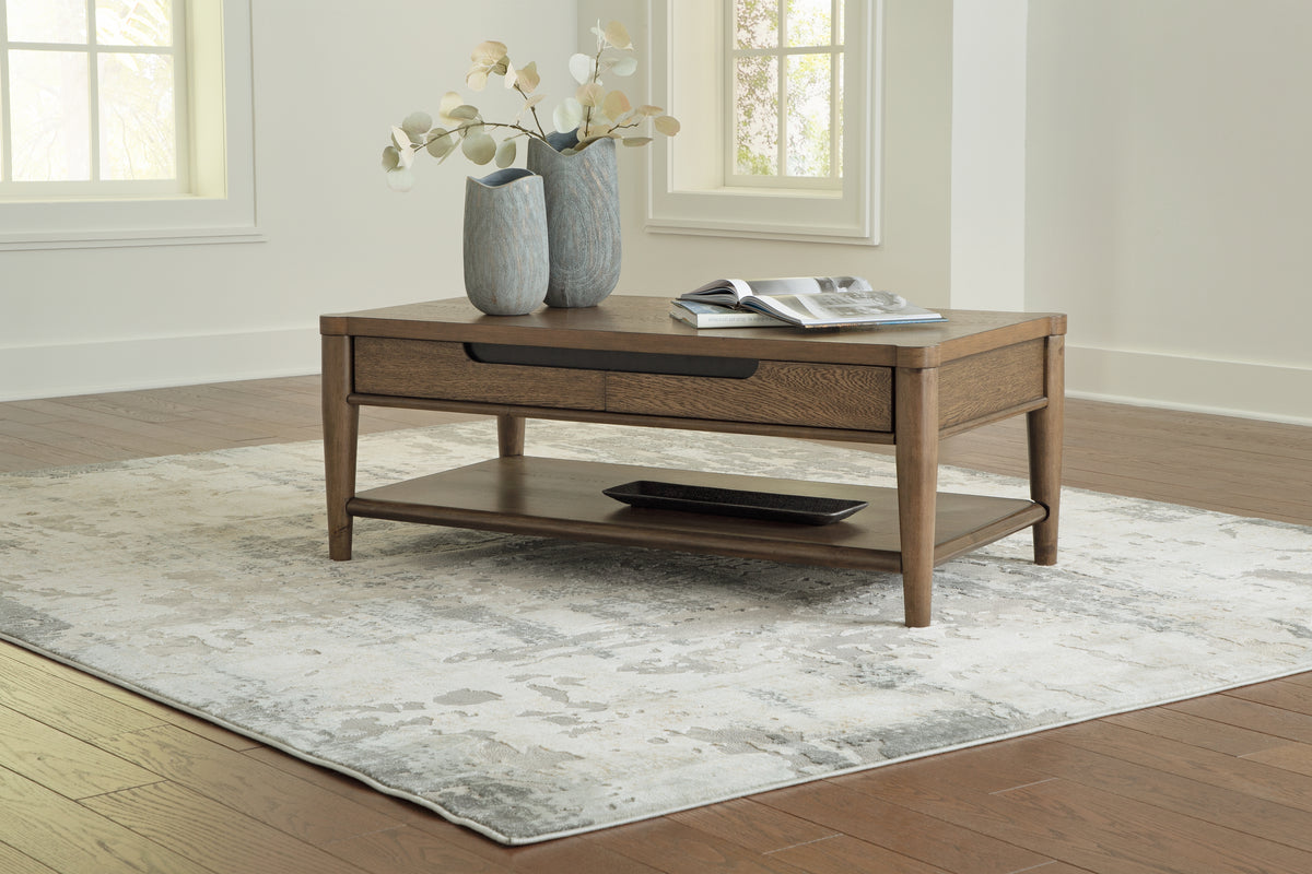 Prime Furniture - Ashley Furniture - Roanhowe Coffee Table - Rectangular Cocktail Table / Brown - T769-1