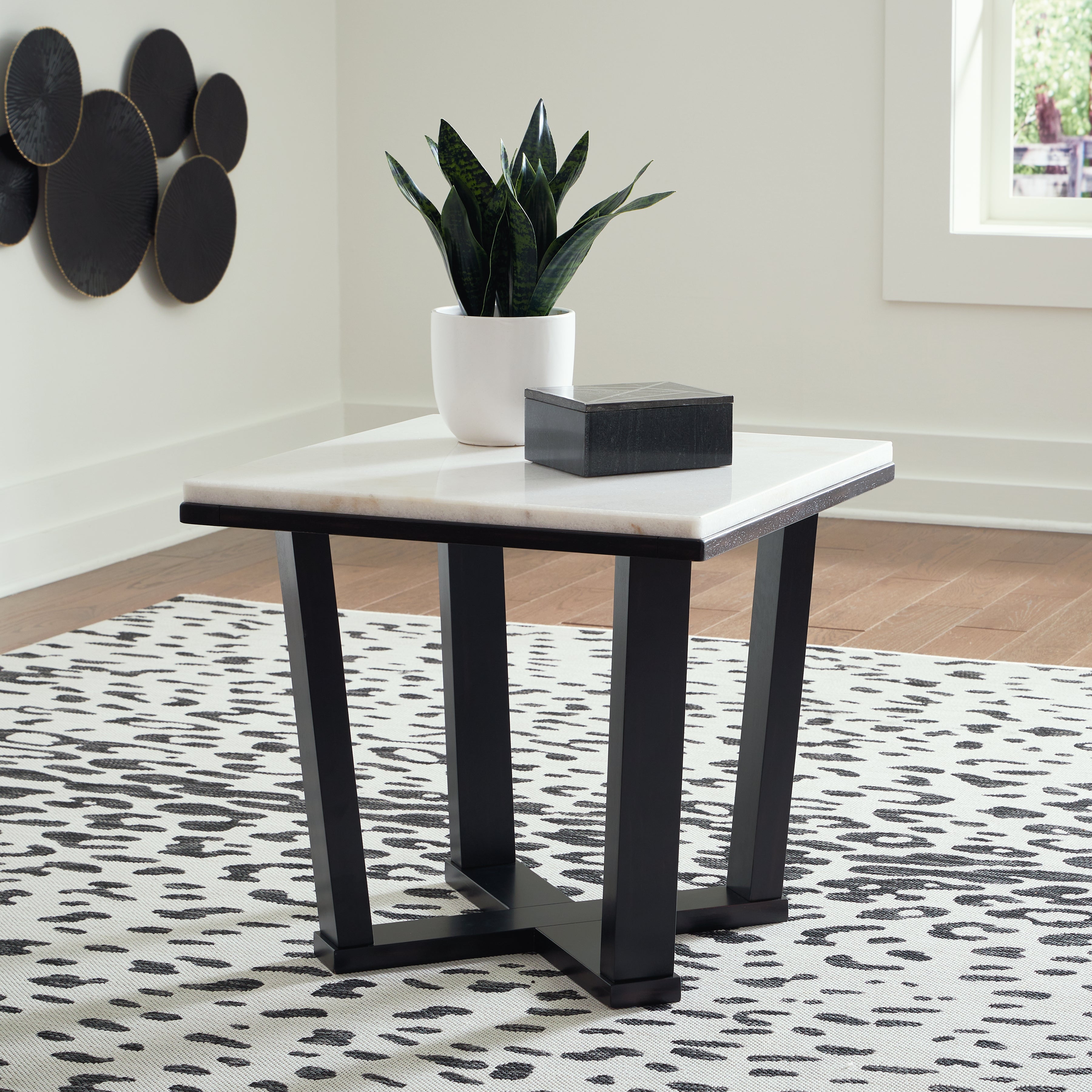 Prime Furniture - Ashley Furniture - Fostead End Table - Square End Table / White/Espresso - T770-2