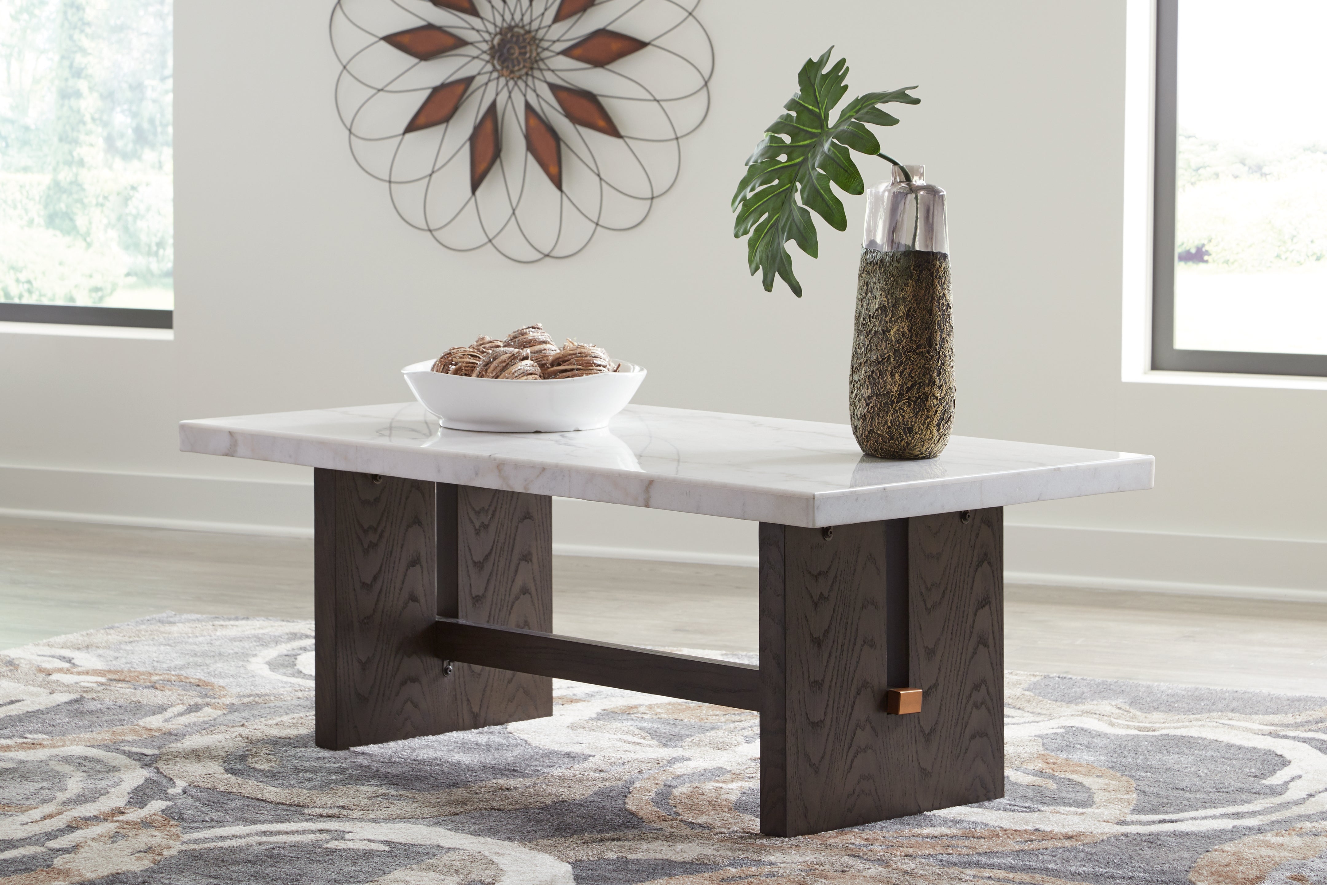 Prime Furniture - Ashley Furniture - Burkhaus Coffee Table - Rectangular Cocktail Table / White/Dark Brown - T779-1