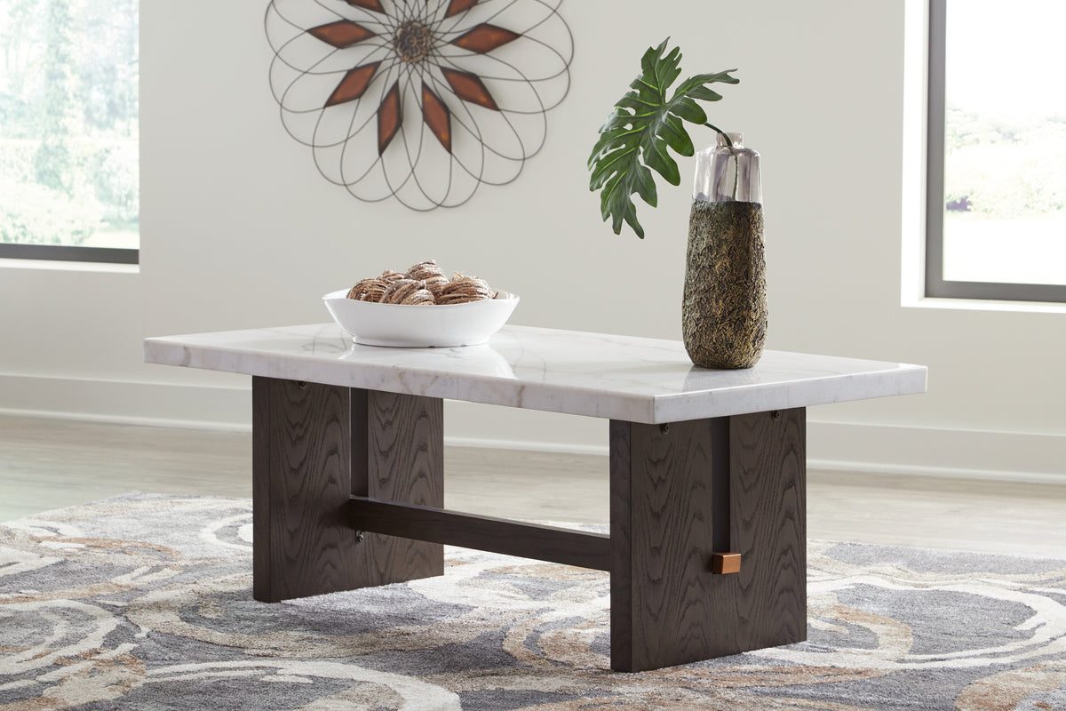 Prime Furniture - Ashley Furniture - Burkhaus Coffee Table - Rectangular Cocktail Table / White/Dark Brown - T779-1