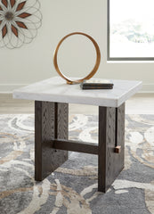 Prime Furniture - Ashley Furniture - Burkhaus End Table - Rectangular End Table / White/Dark Brown - T779-3