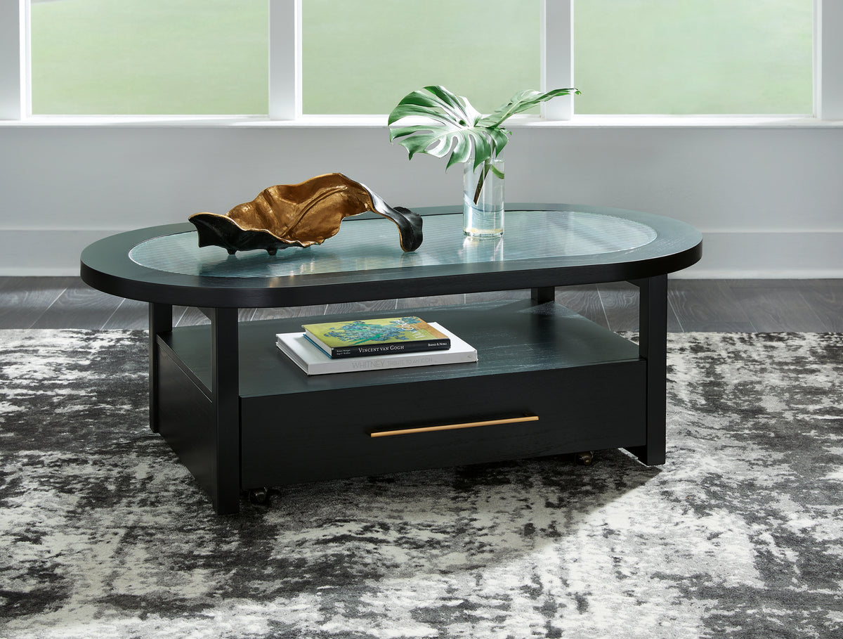 Prime Furniture - Ashley Furniture - Winbardi Coffee Table - Oval Cocktail Table / Black - T786-0