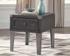 Prime Furniture - Ashley Furniture - Todoe End Table with USB Ports & Outlets - Rectangular End Table / Dark Gray - T901-3