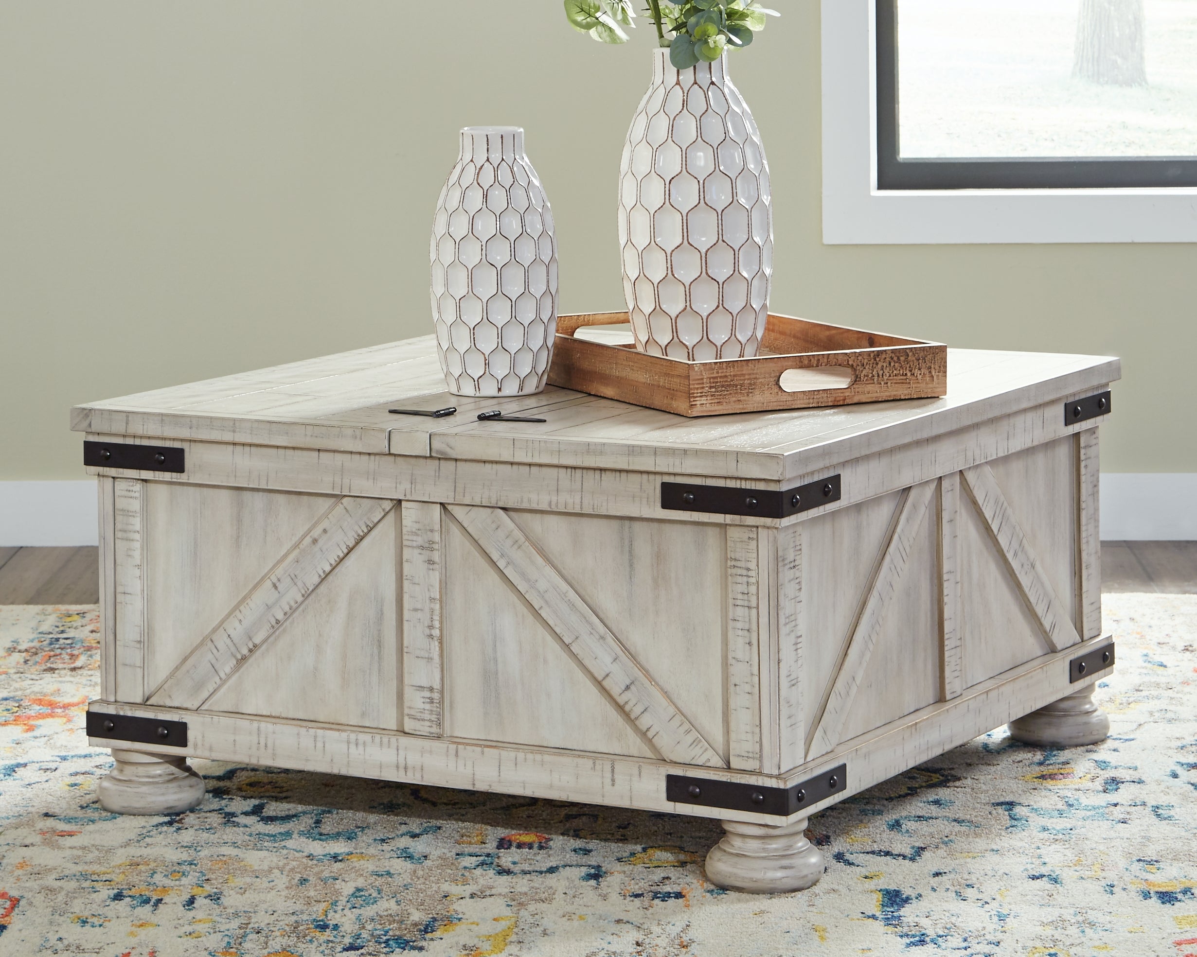 Prime Furniture - Ashley Furniture - Carynhurst Coffee Table - Cocktail Table with Storage / Whitewash - T929-20
