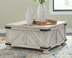 Prime Furniture - Ashley Furniture - Carynhurst Coffee Table - Cocktail Table with Storage / Whitewash - T929-20