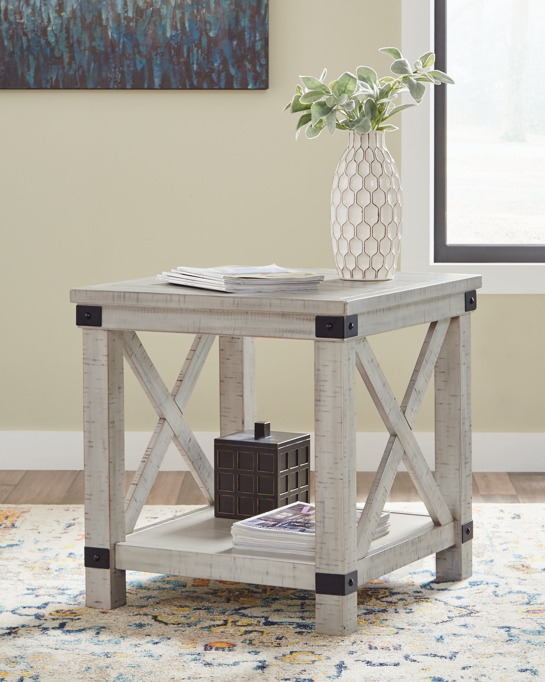 Prime Furniture - Ashley Furniture - Carynhurst End Table - Rectangular End Table / Whitewash - T929-3