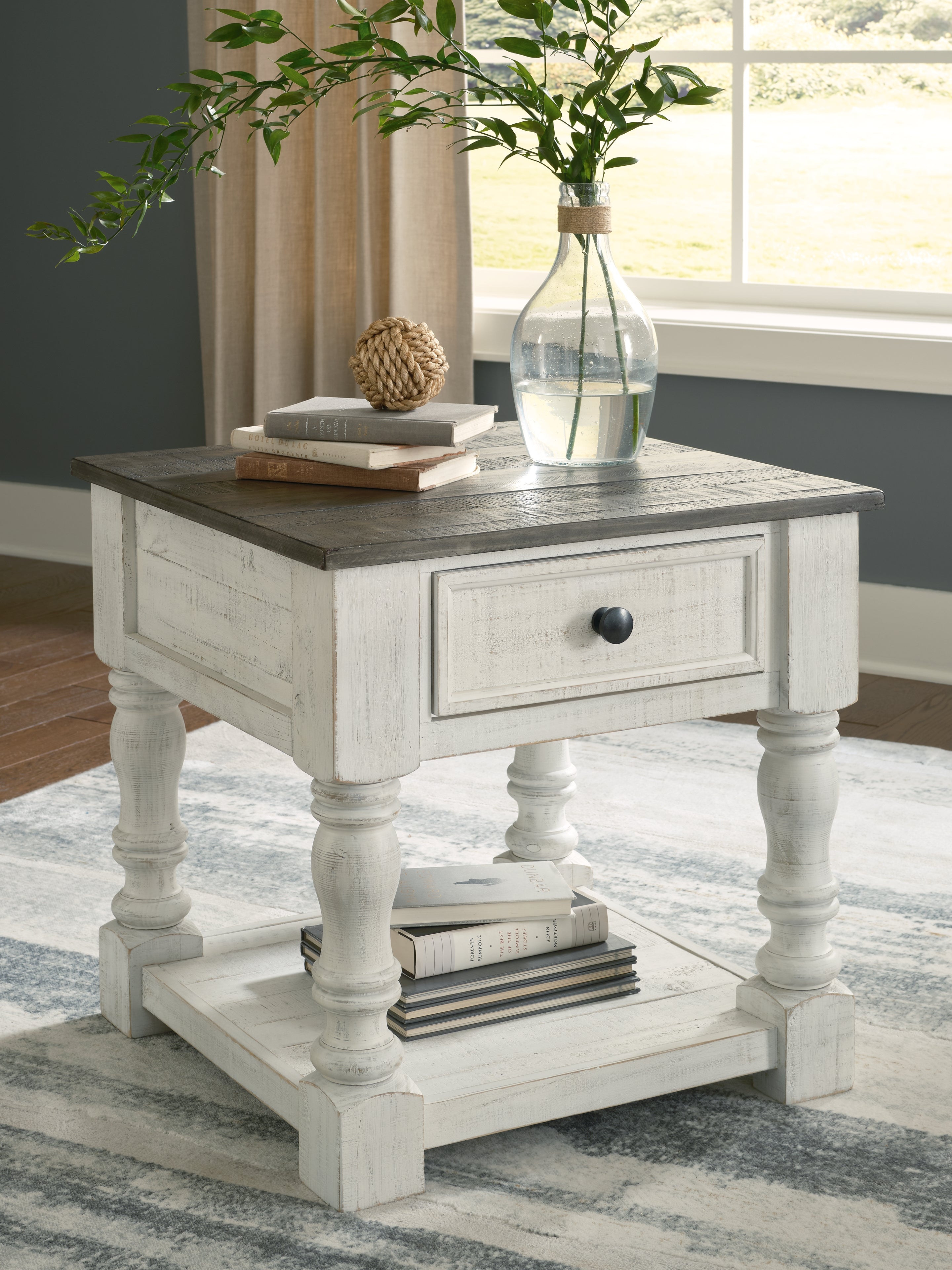 Prime Furniture - Ashley Furniture - Havalance End Table - Square End Table / White/Gray - T994-2