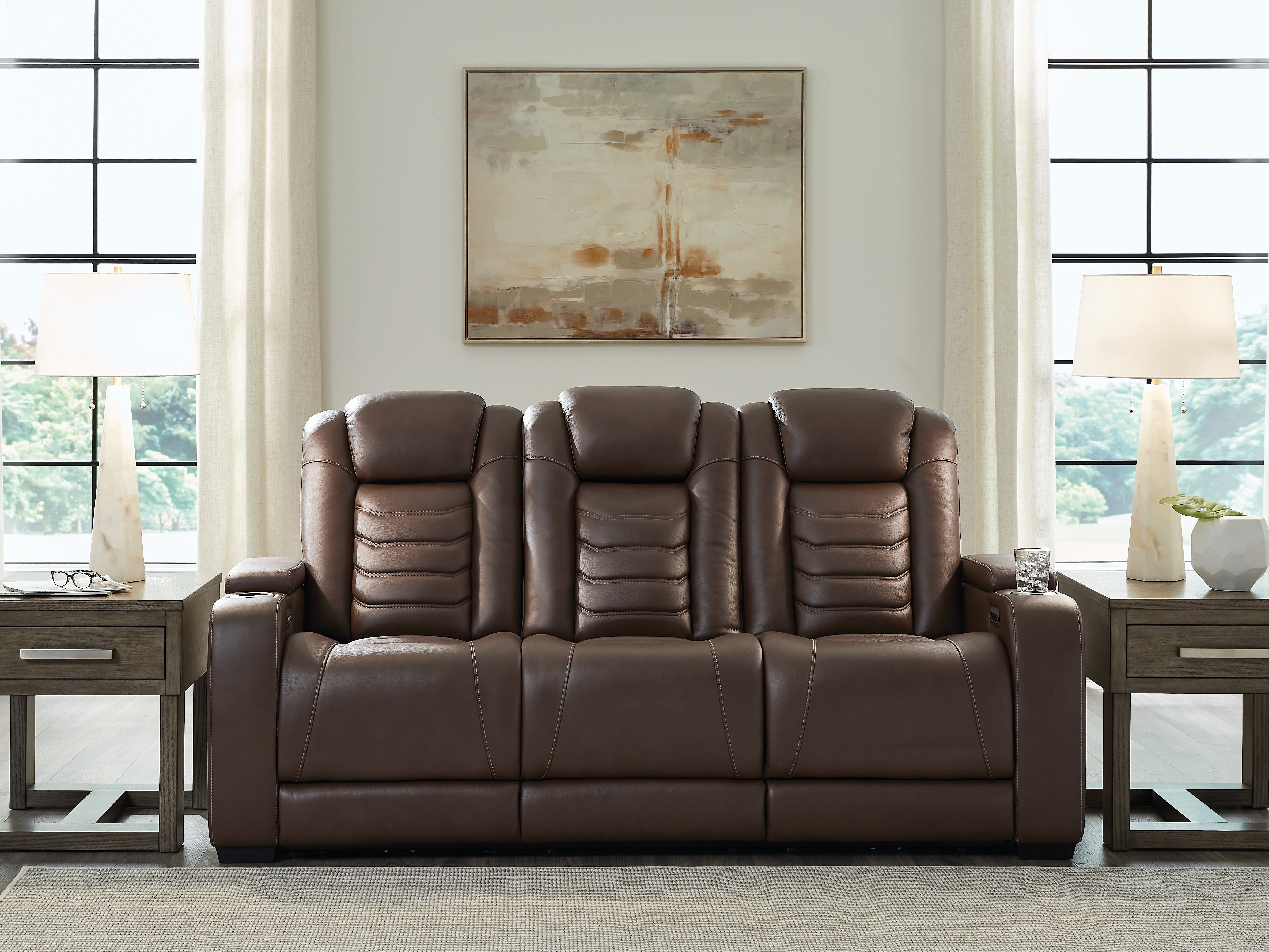 Prime Furniture - Ashley Furniture - High Impact Living Room - PWR REC Loveseat/CON/ADJ HDRST / Tobacco - U1060118