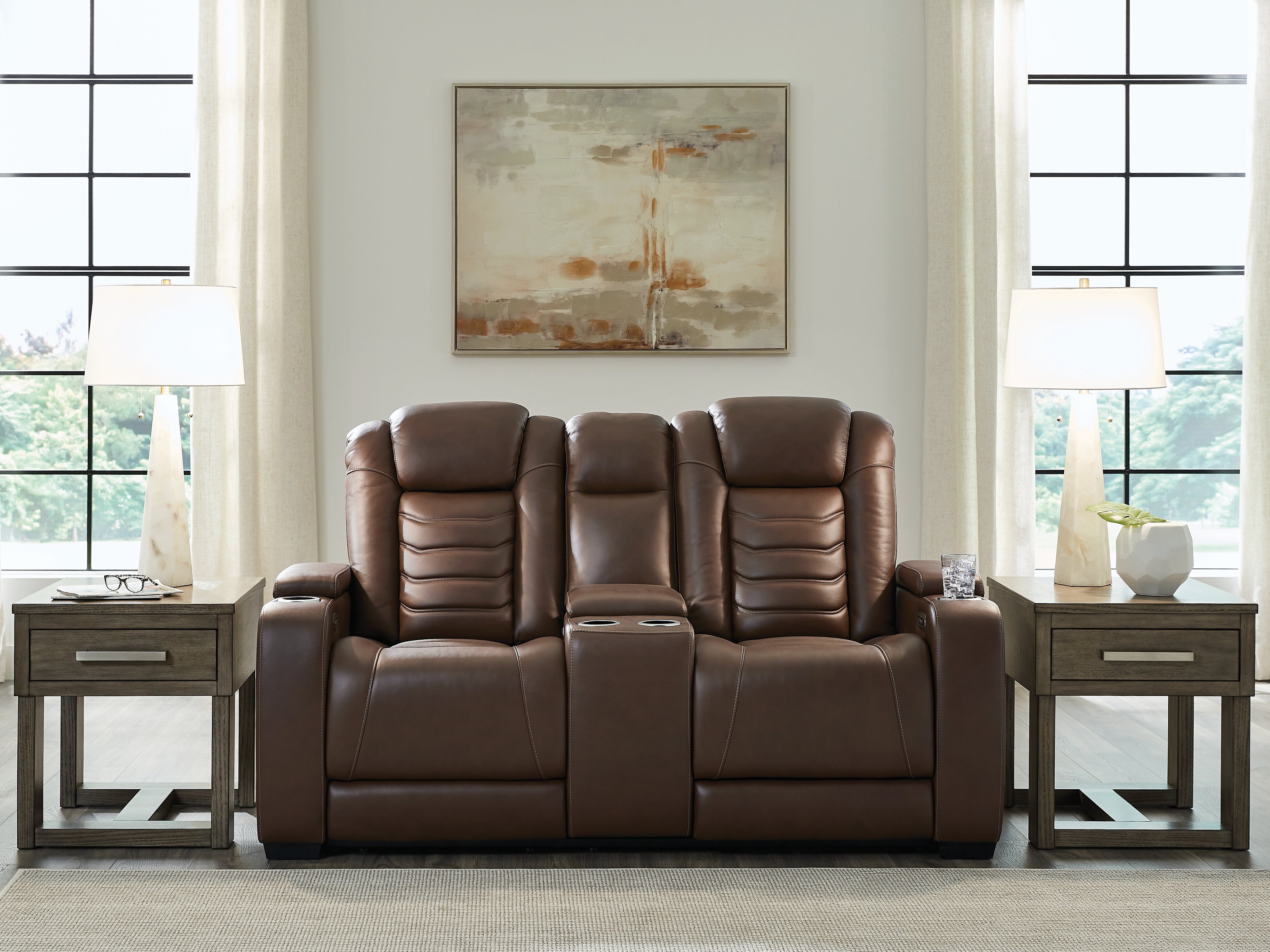 Prime Furniture - Ashley Furniture - High Impact Living Room - PWR REC Loveseat/CON/ADJ HDRST / Tobacco - U1060118