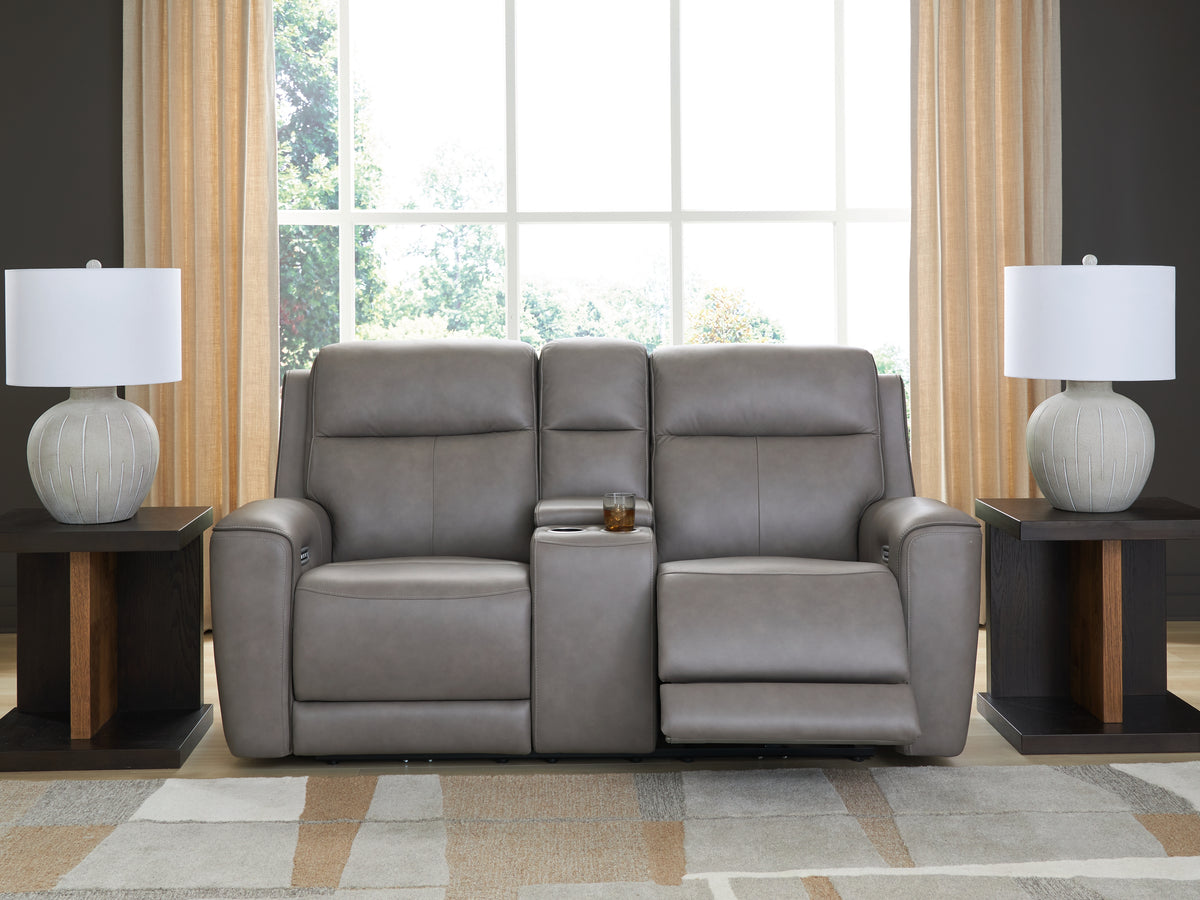 Prime Furniture - Ashley Furniture - 5Z-Comfort Living Room - PWR REC Loveseat/CON/ADJ HDRST / Onyx - PCU1090218