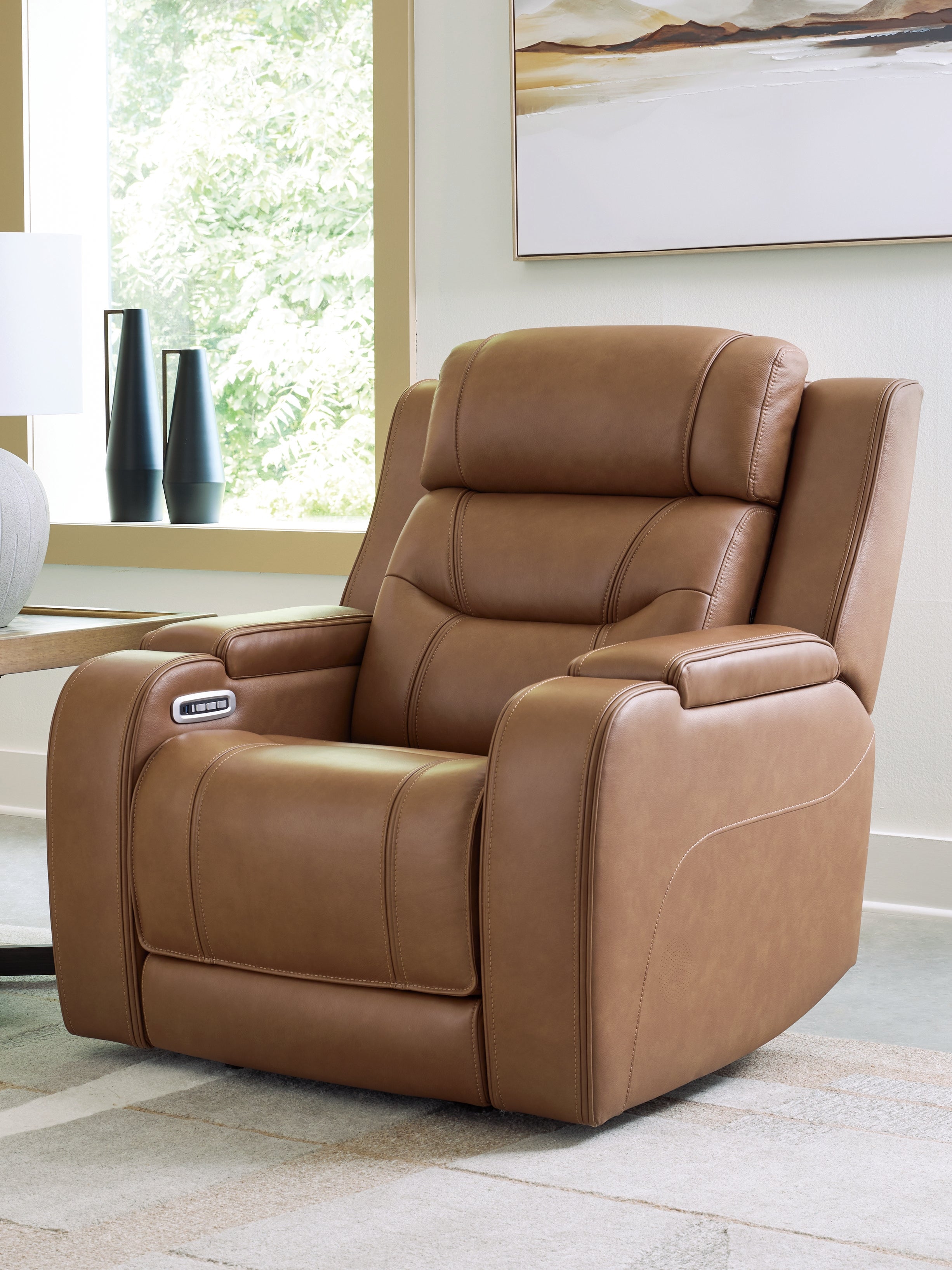 Prime Furniture - Ashley Furniture - Knightington Living Room - Power Recliner w/Audio Seating / Caramel - PCU1160013A