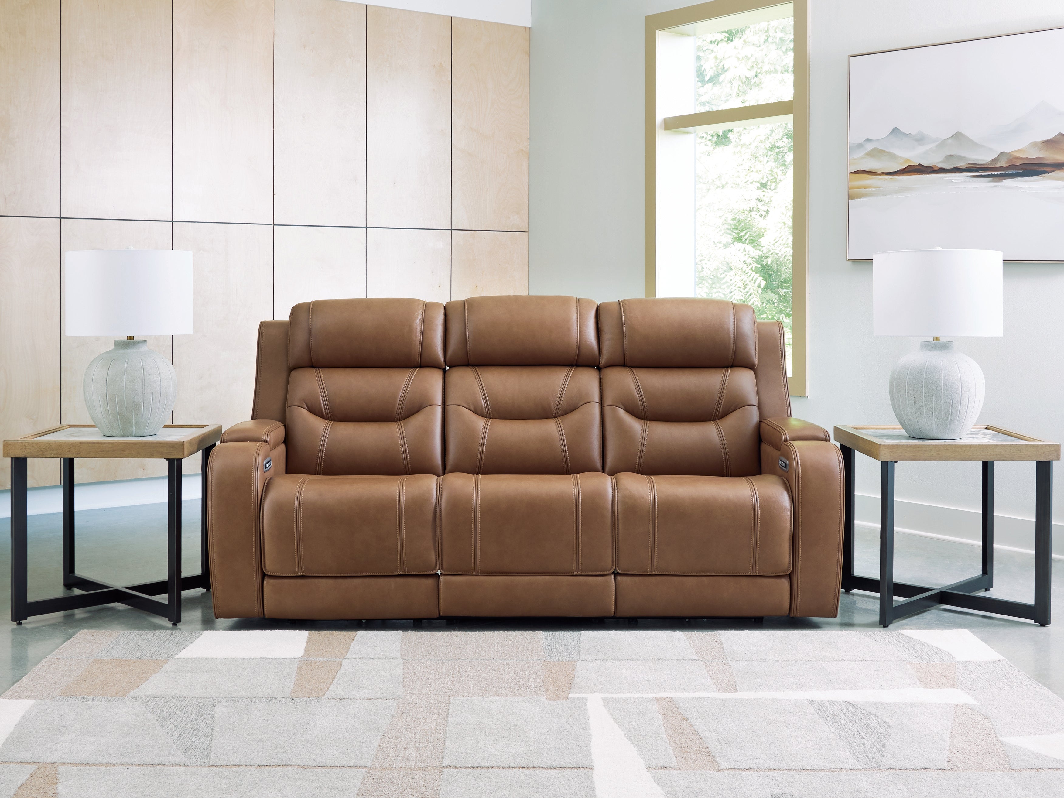 Prime Furniture - Ashley Furniture - Knightington Living Room - PWR REC Sofa w/Audio Seating / Caramel - PCU1160015A