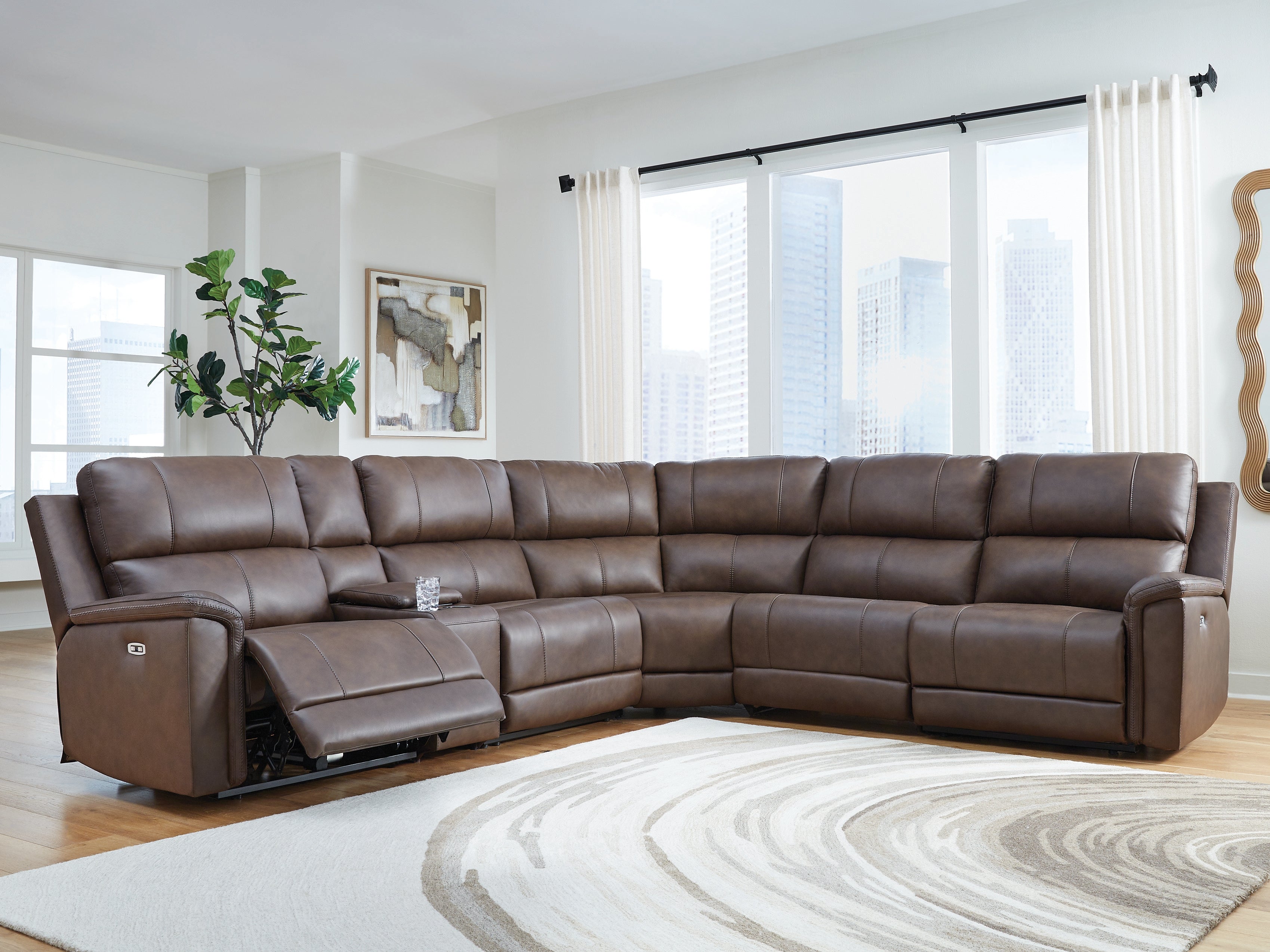 Prime Furniture - Ashley Furniture - Bleckley Sectional - 6-Piece Power Reclining Sectional / Espresso - PCU12001S5