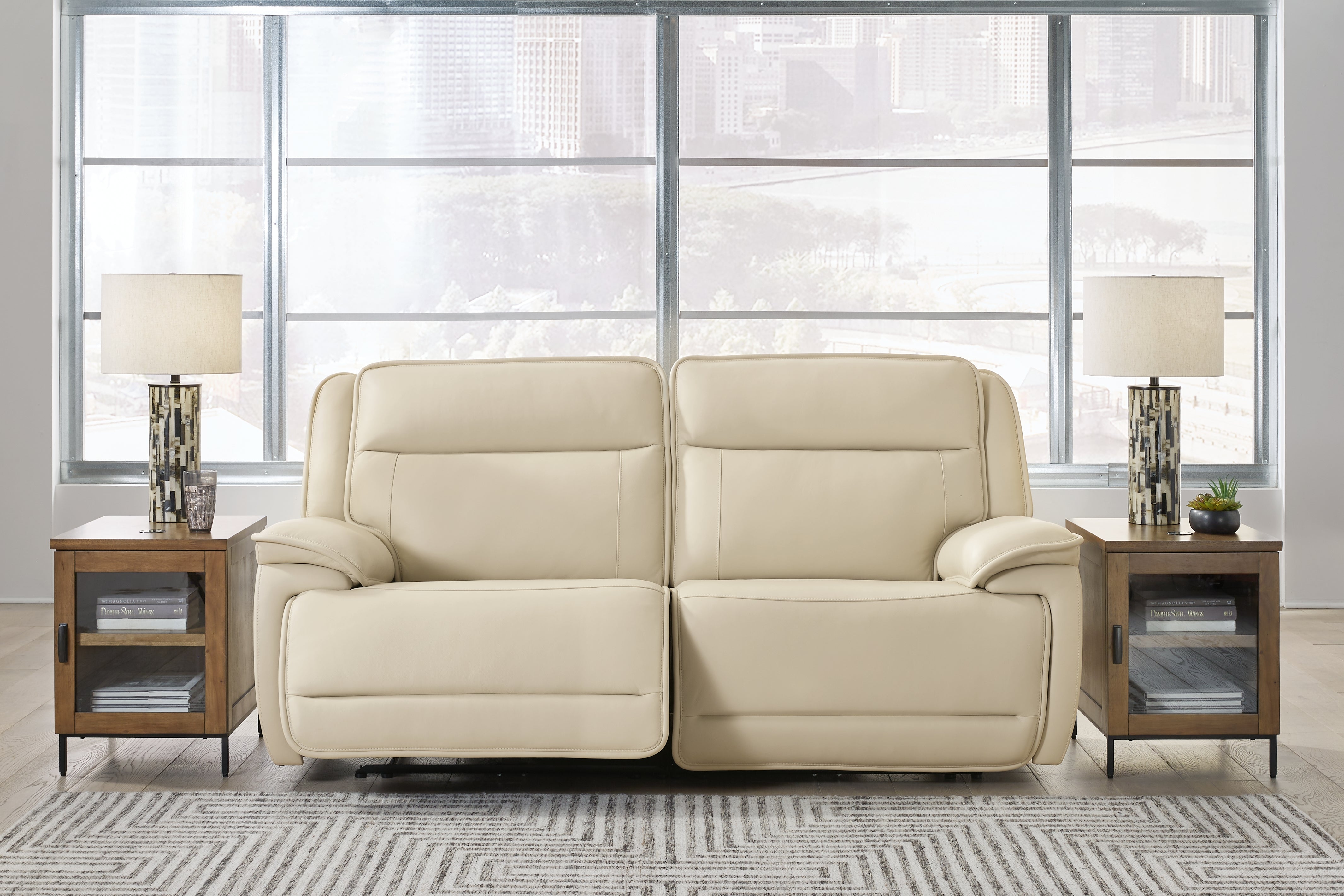 Prime Furniture - Ashley Furniture - Double Deal Sectional - 2-Piece Power Reclining Loveseat Sectional / Almond - U13001S3