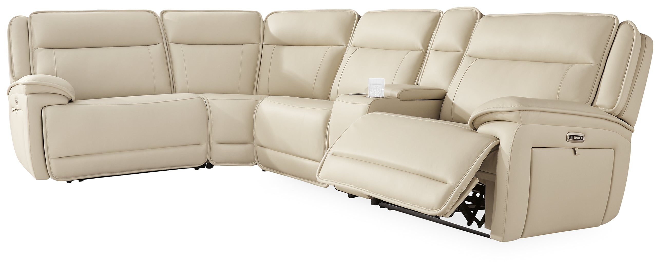 Prime Furniture - Ashley Furniture - Double Deal Sectional - 5-Piece Reclining Sectional with Console / Almond - U13001S8