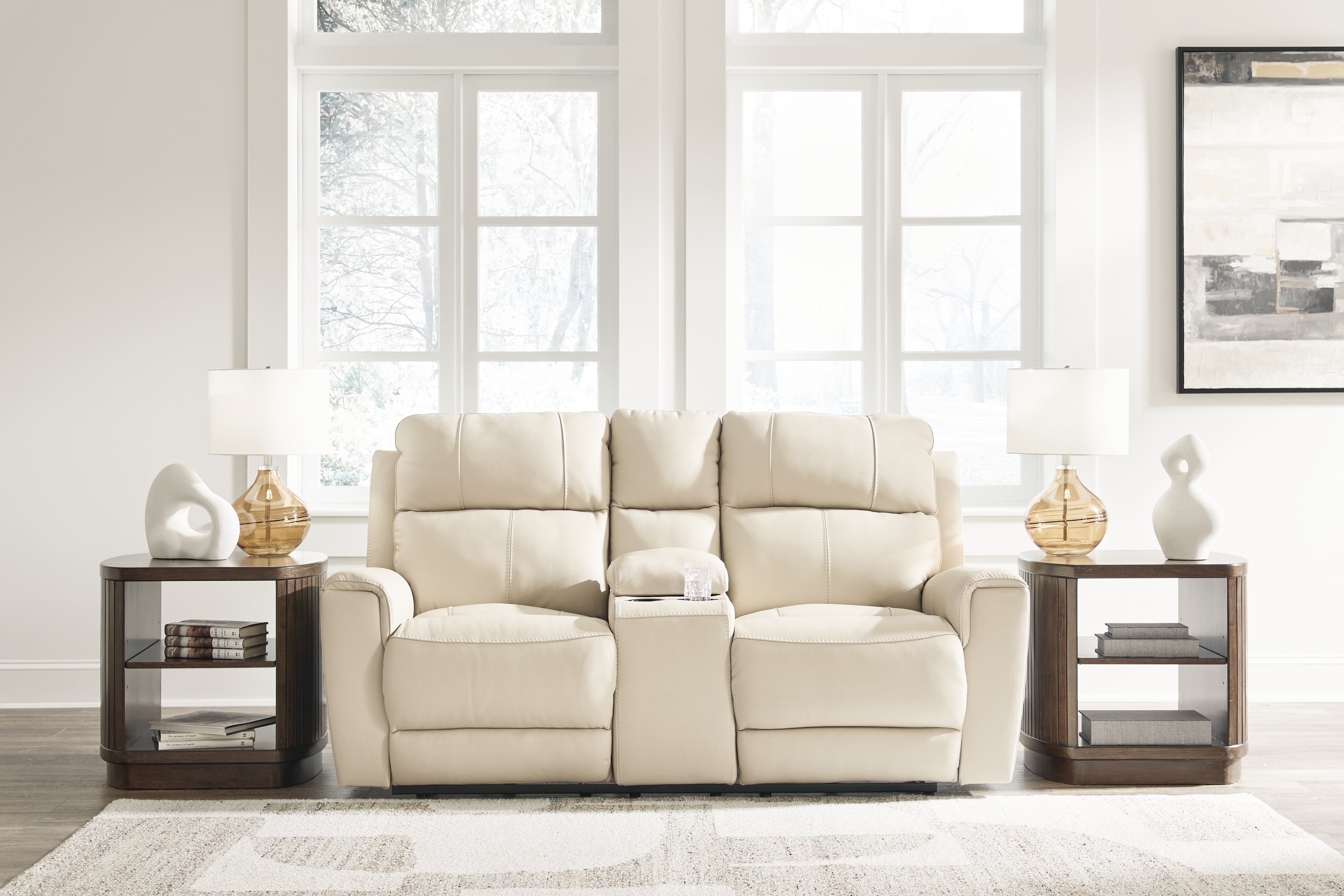 Prime Furniture - Ashley Furniture - Dahlmoore Living Room - DBL REC PWR Loveseat w/Console / Almond - U1320096