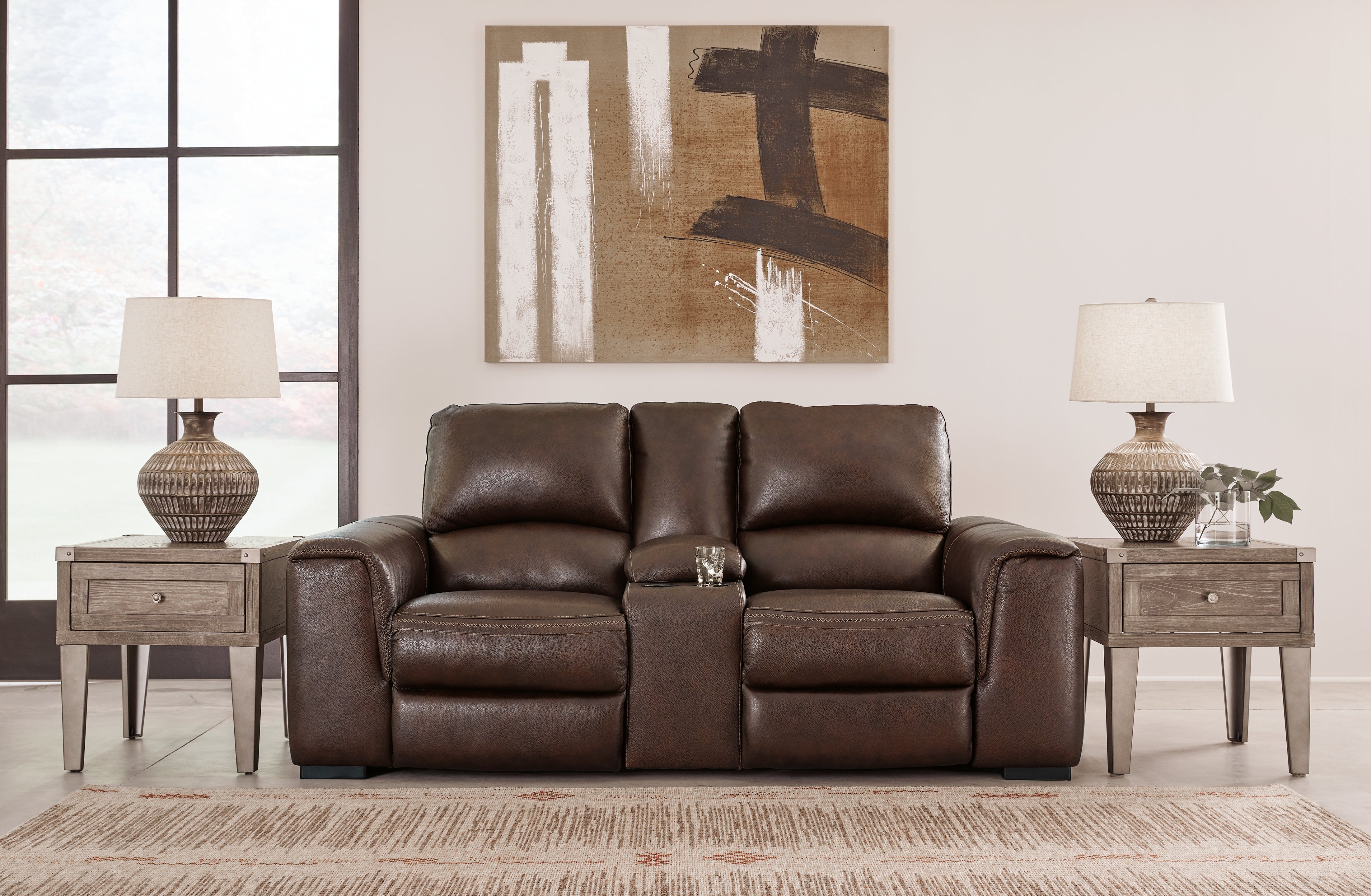 Prime Furniture - Ashley Furniture - Alessandro Living Room - PWR REC Loveseat/CON/ADJ HDRST / Walnut - U2550218