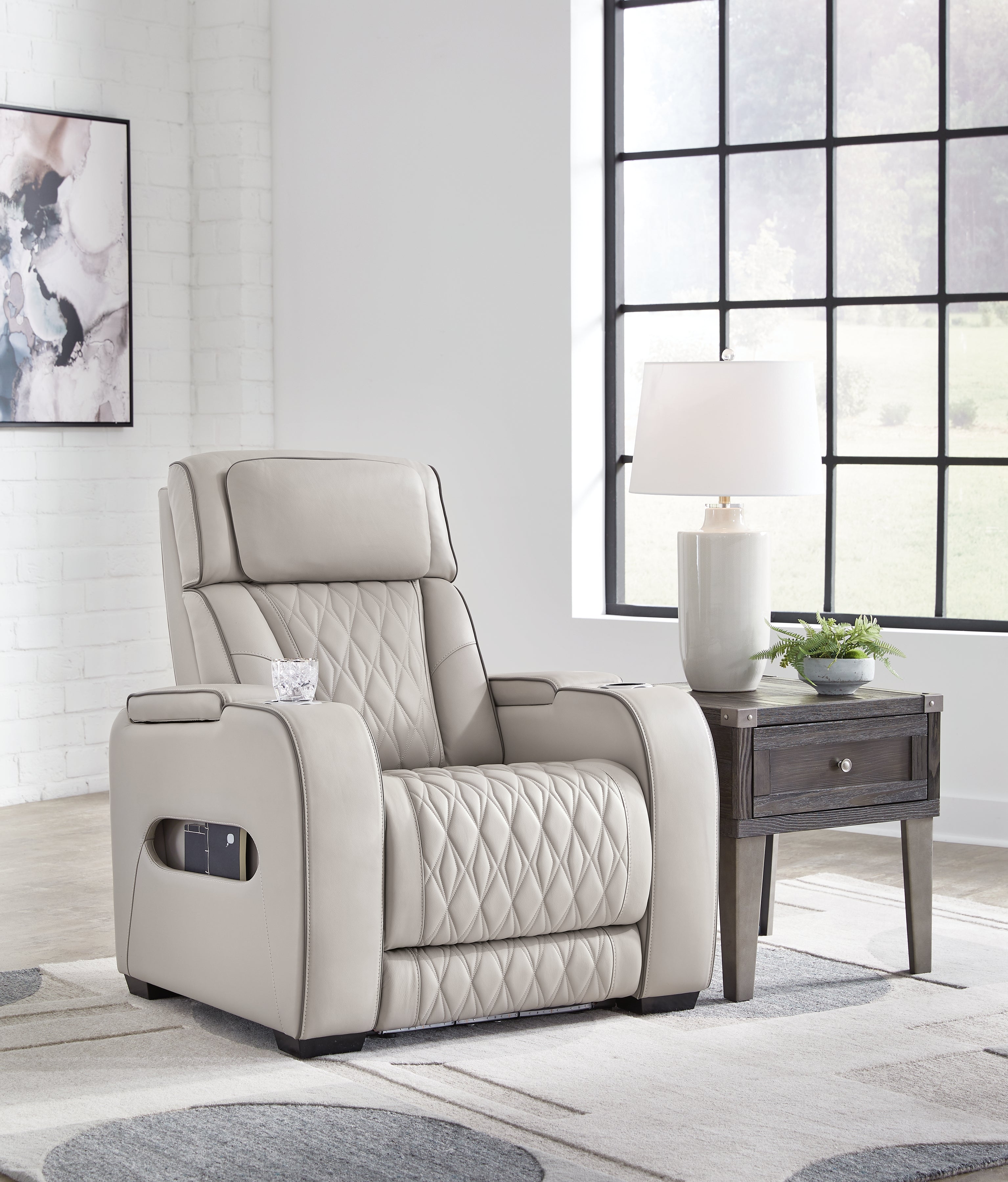 Prime Furniture - Ashley Furniture - Boyington Living Room - PWR Recliner/ADJ Headrest / Gray - U2710513