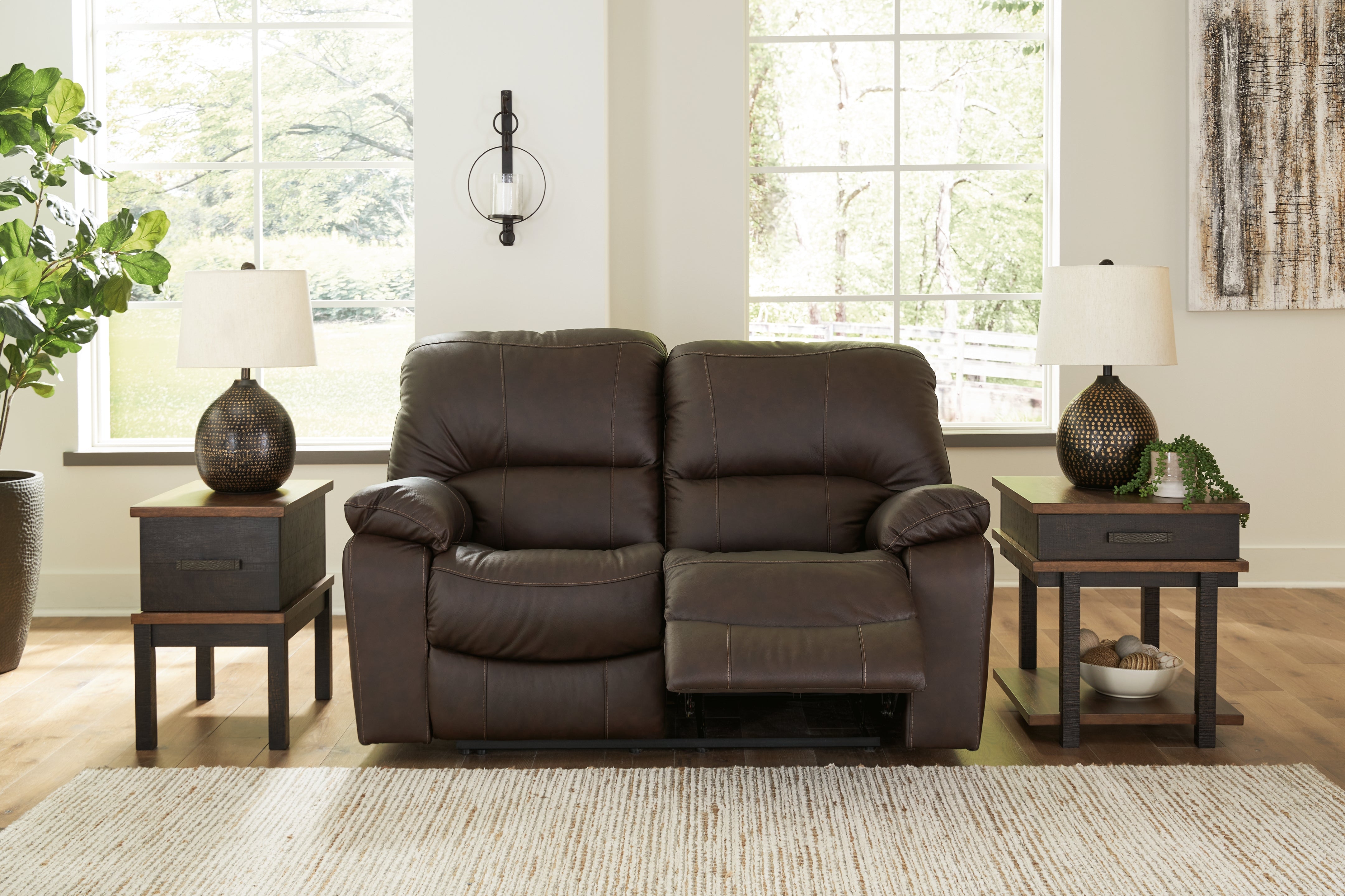 Prime Furniture - Ashley Furniture - Leesworth Living Room - Reclining Power Loveseat / Dark Brown - U4380874
