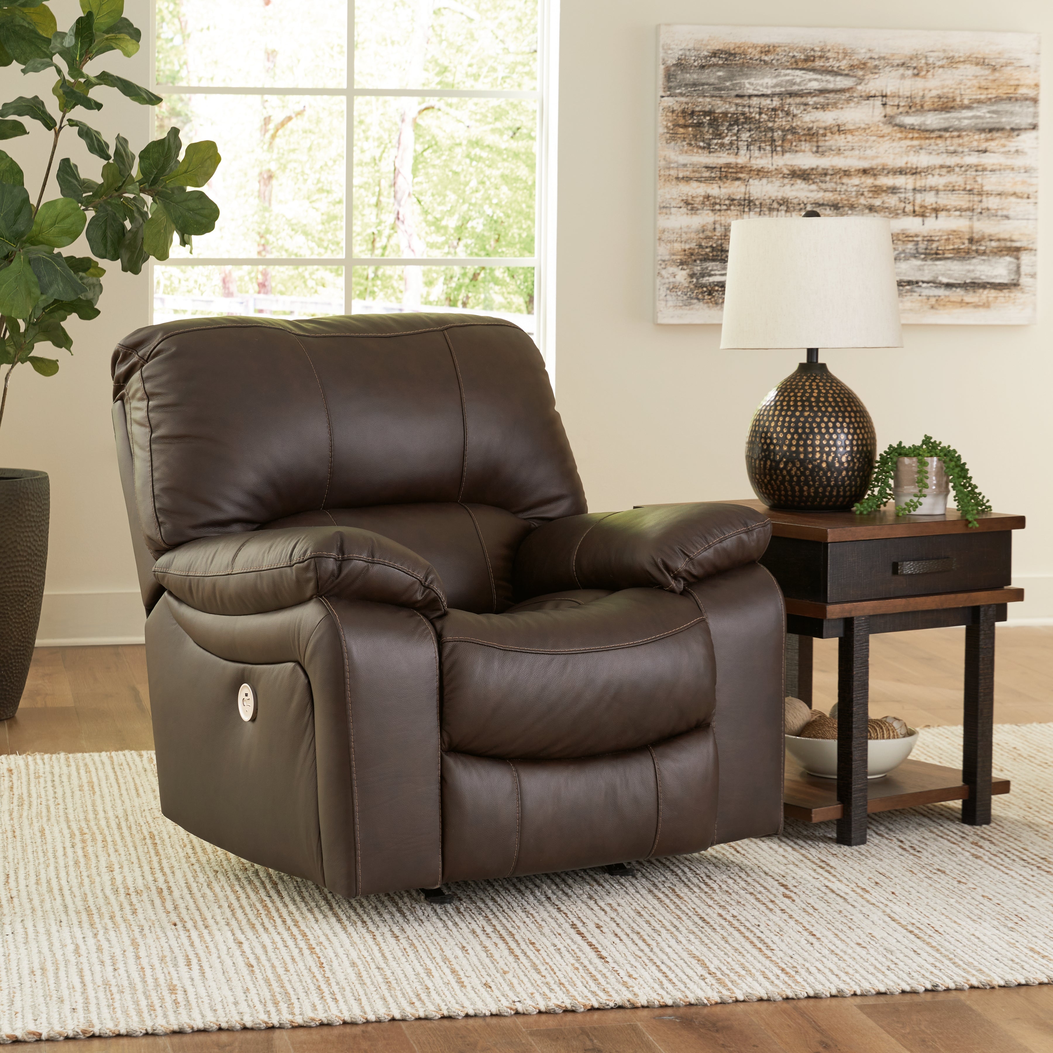 Prime Furniture - Ashley Furniture - Leesworth Living Room - Power Rocker Recliner / Dark Brown - U4380898