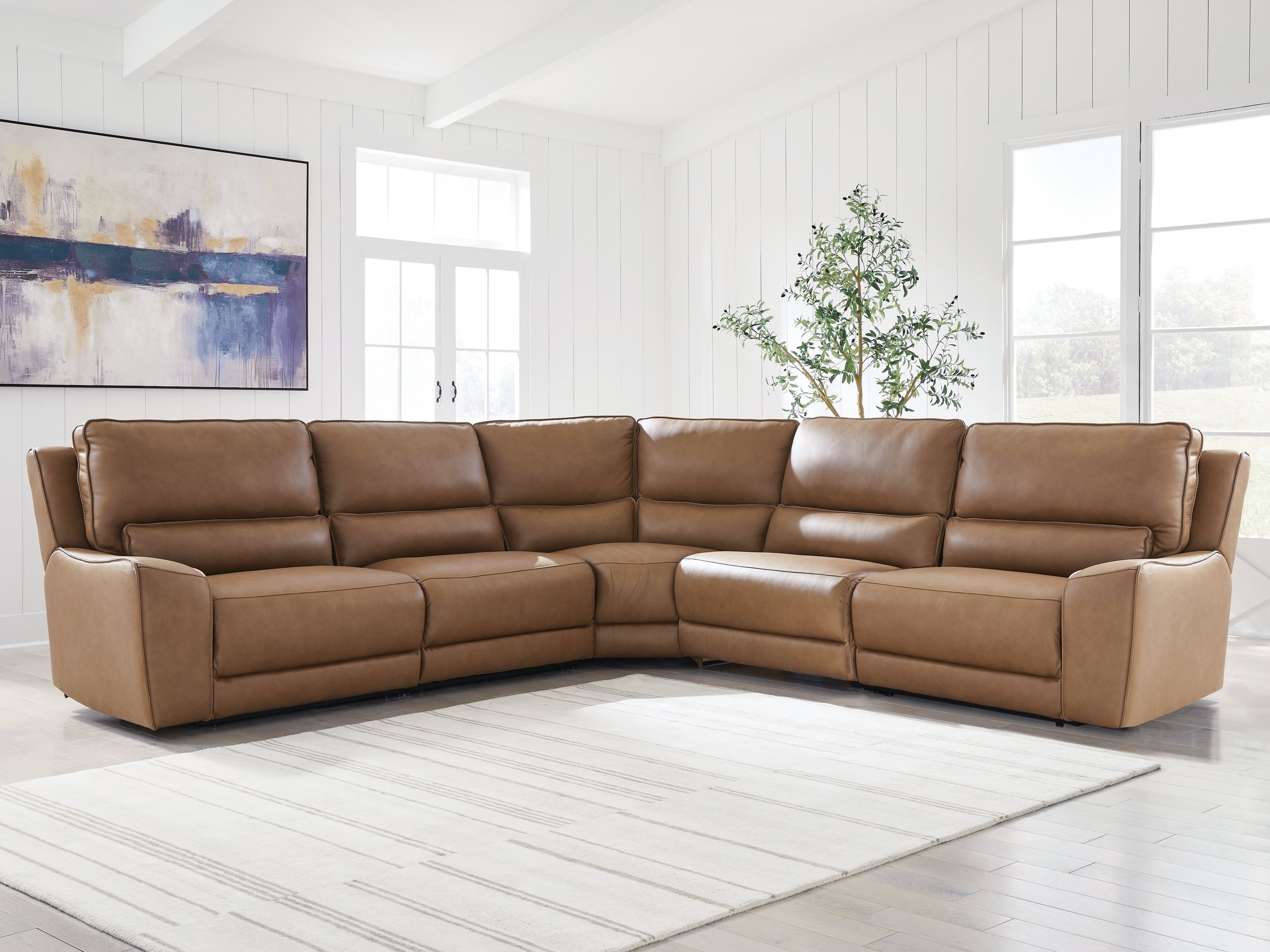 Prime Furniture - Ashley Furniture - DeepWakes Sectional - 5-Piece Power Reclining Sectional / Caramel - PCU62606S8