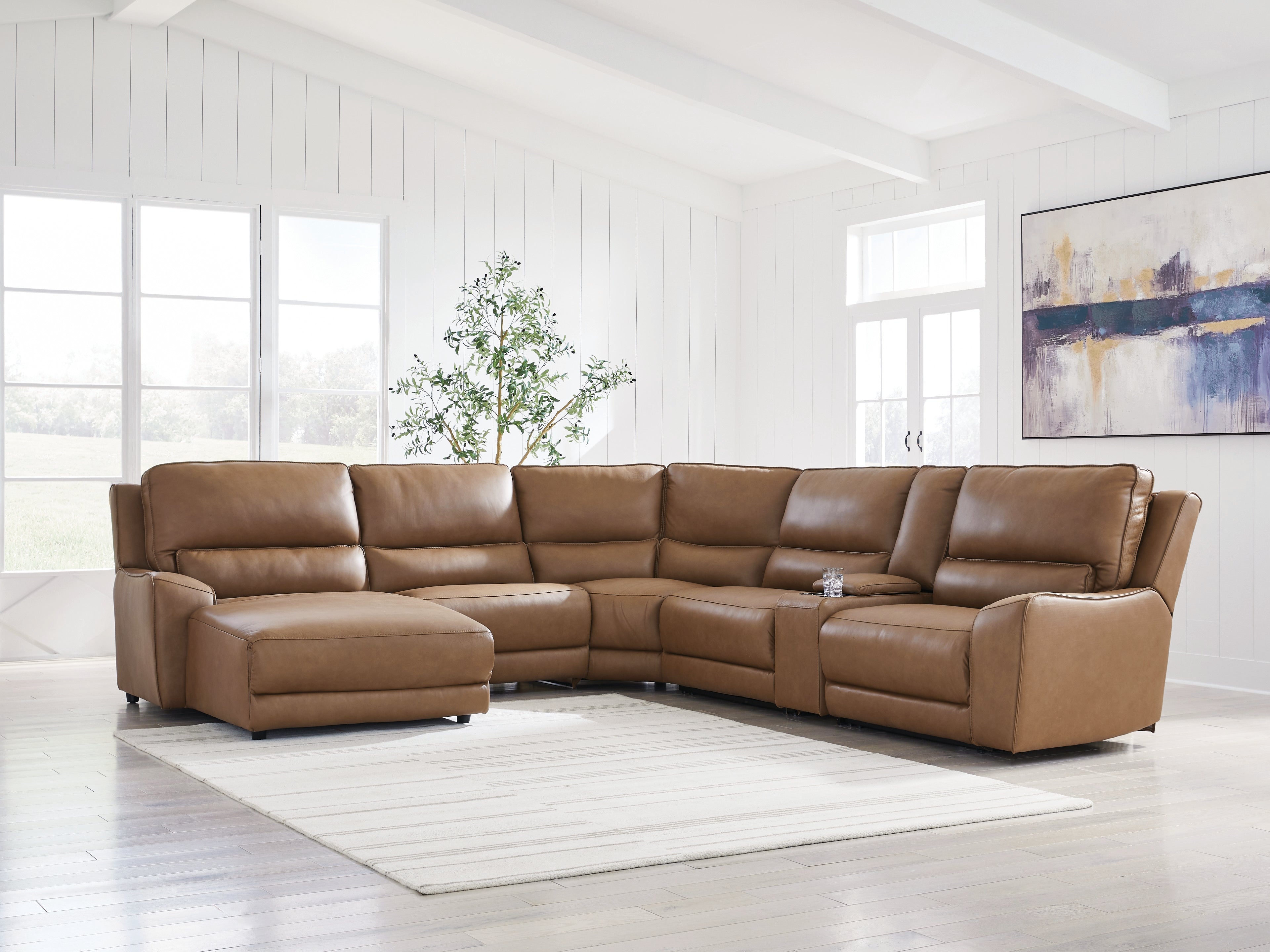 Prime Furniture - Ashley Furniture - DeepWakes Sectional - 6-Piece Power Reclining Sectional with Chaise / Caramel - PCU62606S19