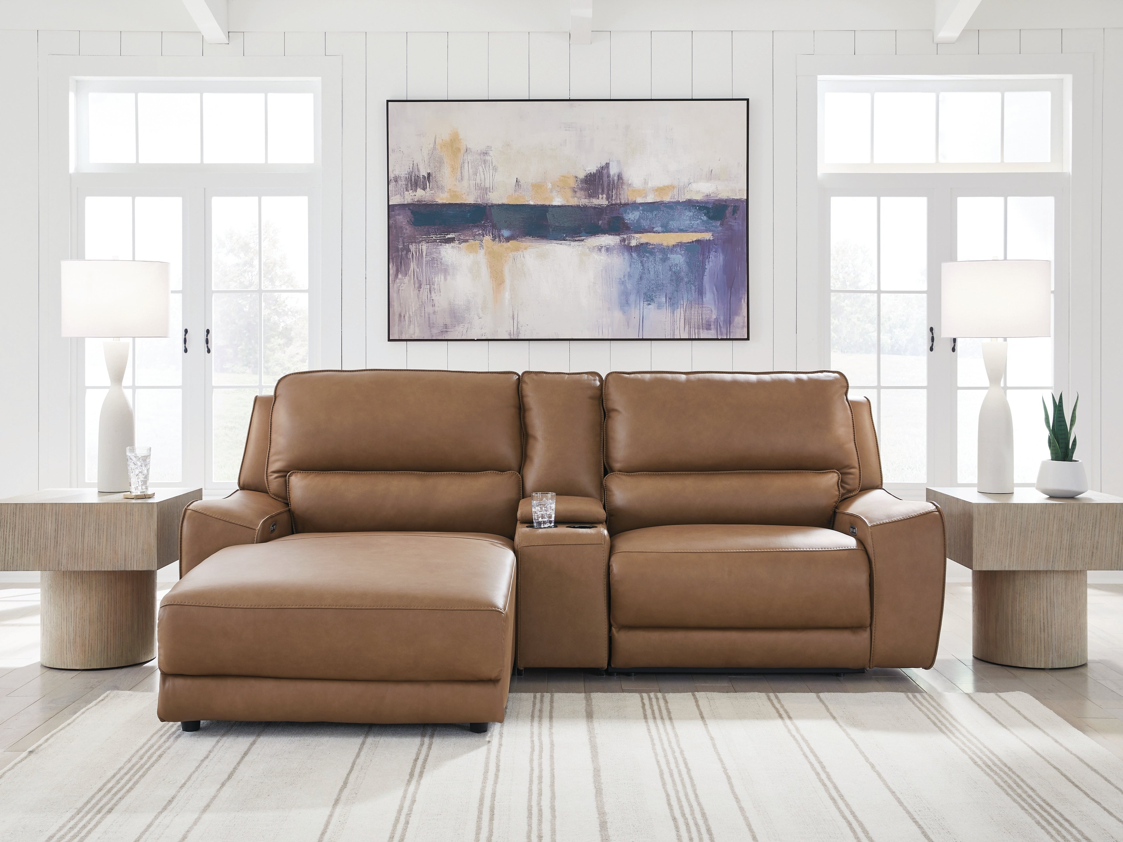 Prime Furniture - Ashley Furniture - DeepWakes Sectional - 3-Piece Power Reclining Sectional with Chaise / Caramel - PCU62606S17