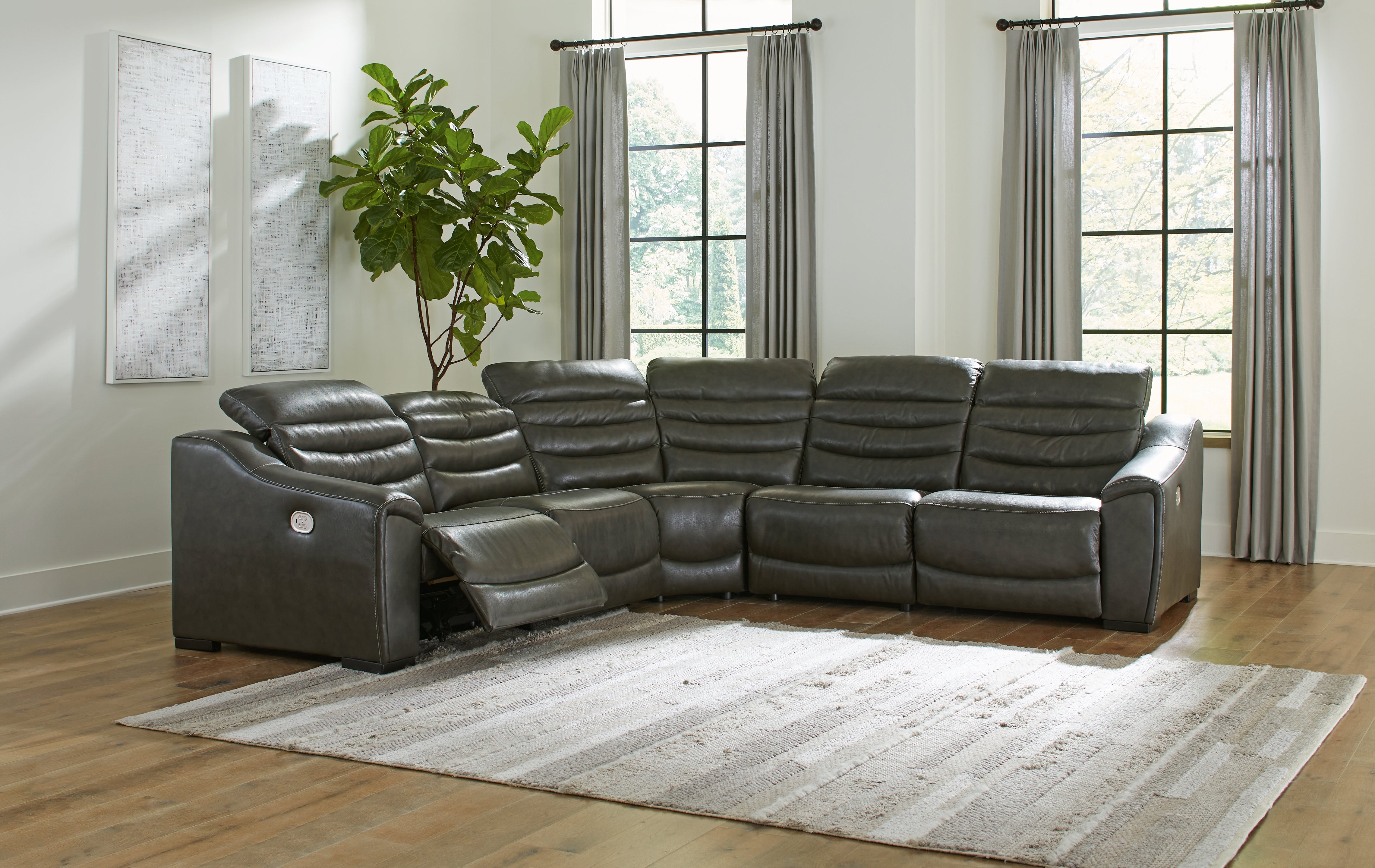 Prime Furniture - Ashley Furniture - Center Line Sectional - 5-Piece Power Reclining Sectional / Dark Gray - U63404S3