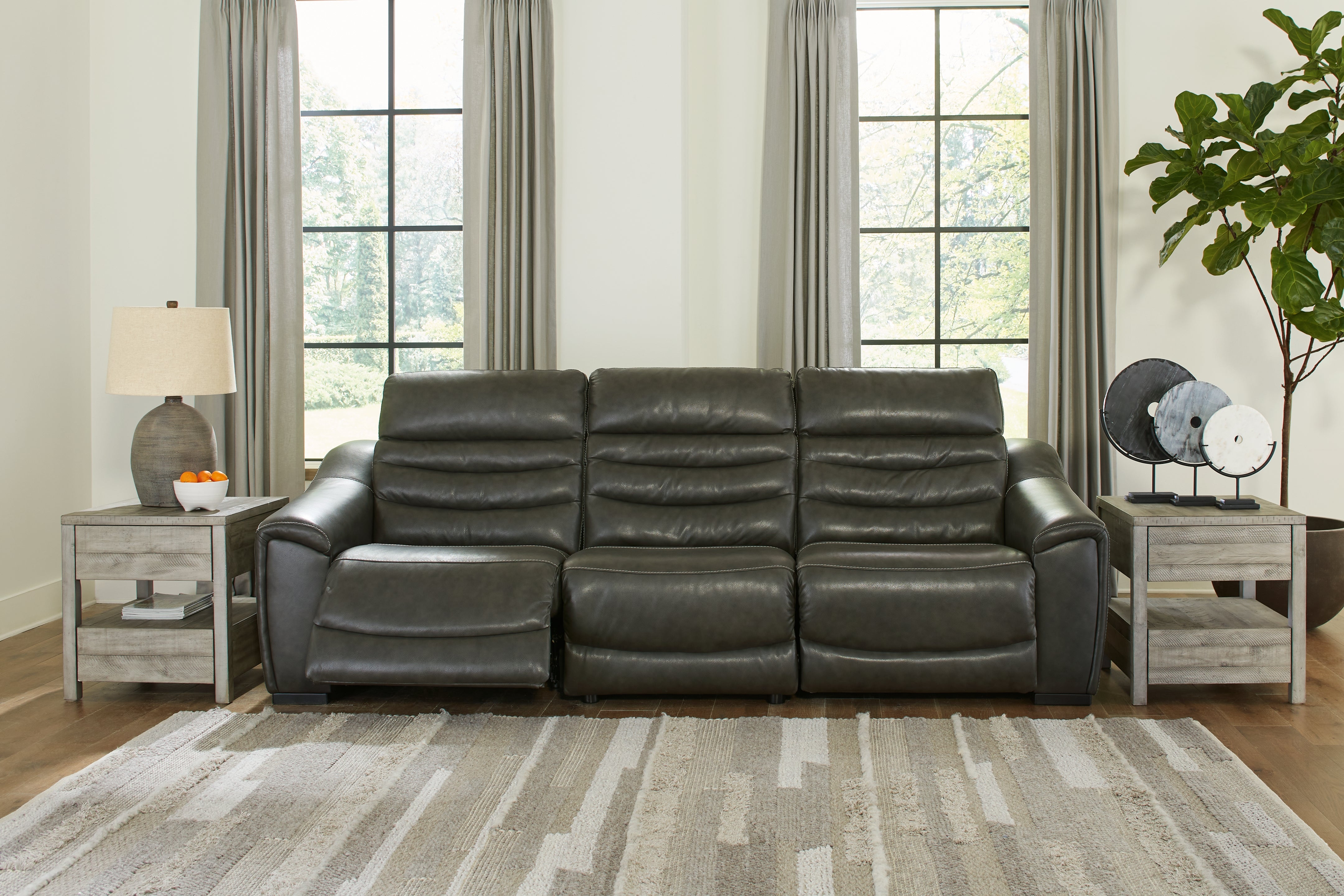 Prime Furniture - Ashley Furniture - Center Line Sectional - 3-Piece Power Reclining Sectional Sofa / Dark Gray - U63404S5