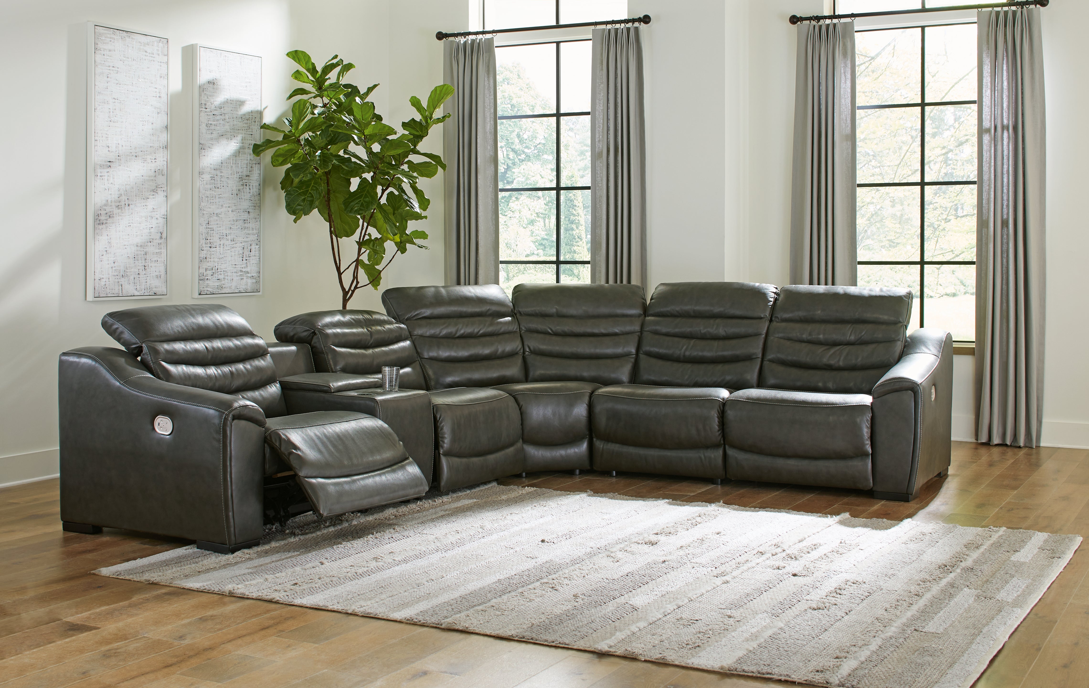 Prime Furniture - Ashley Furniture - Center Line Sectional - 6-Piece Power Reclining Sectional / Dark Gray - U63404S4