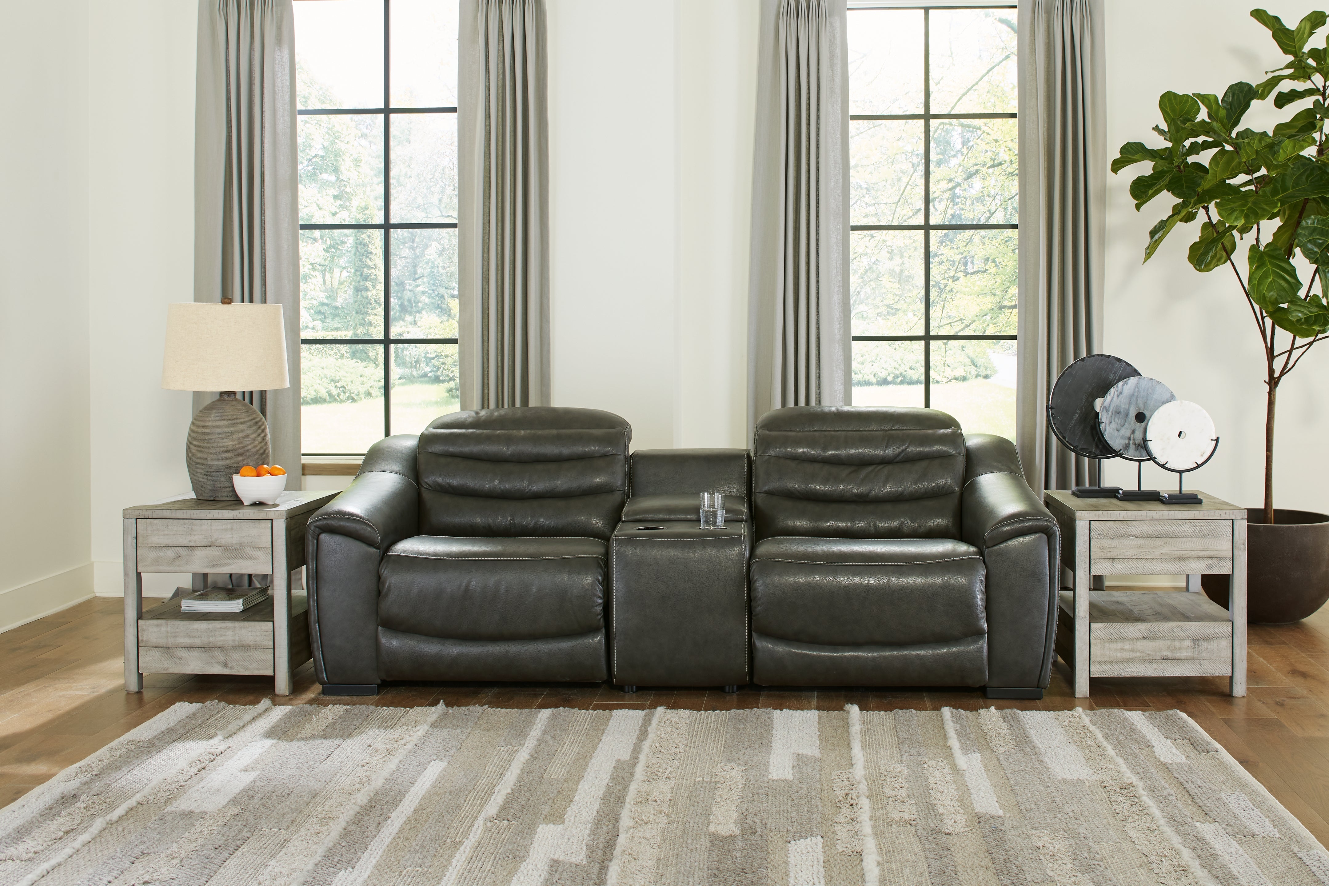 Prime Furniture - Ashley Furniture - Center Line Sectional - 3-Piece Power Reclining Loveseat with Console / Dark Gray - U63404S2