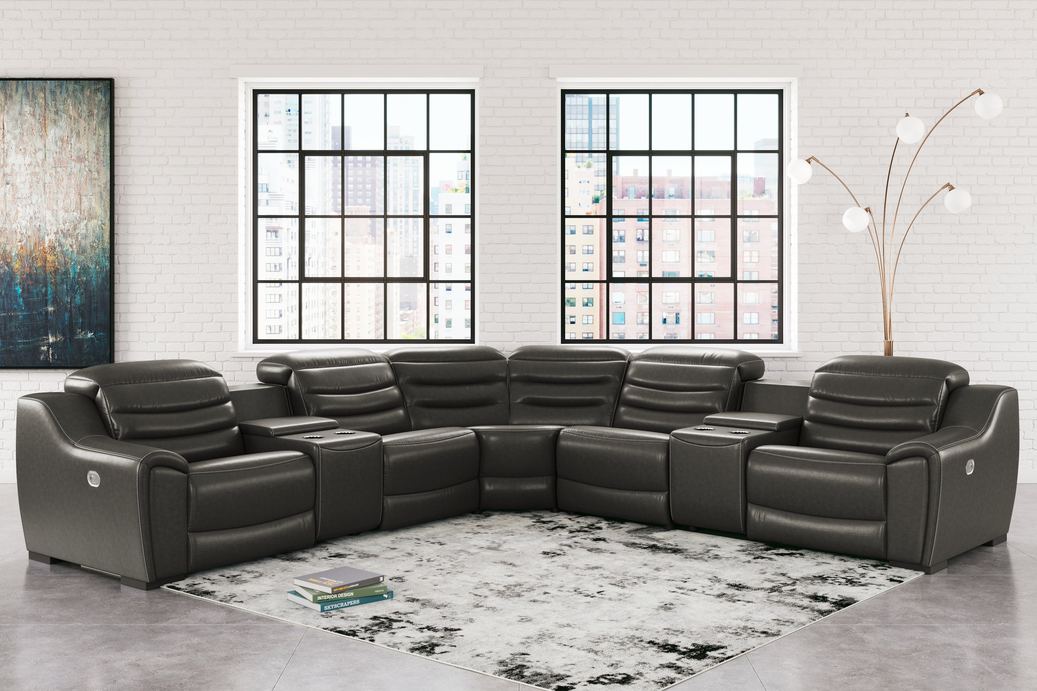 Prime Furniture - Ashley Furniture - Center Line Sectional - 7-Piece Power Reclining Sectional / Dark Gray - U63404S7