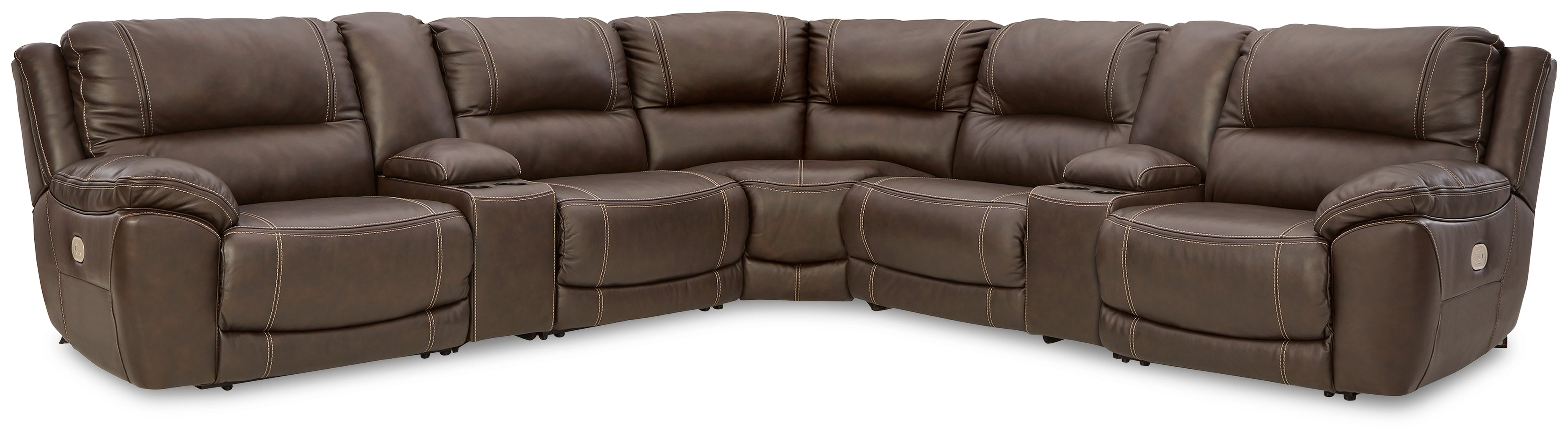 Prime Furniture - Ashley Furniture - Dunleith Sectional - 7-Piece Power Reclining Sectional / Chocolate - U71604S7