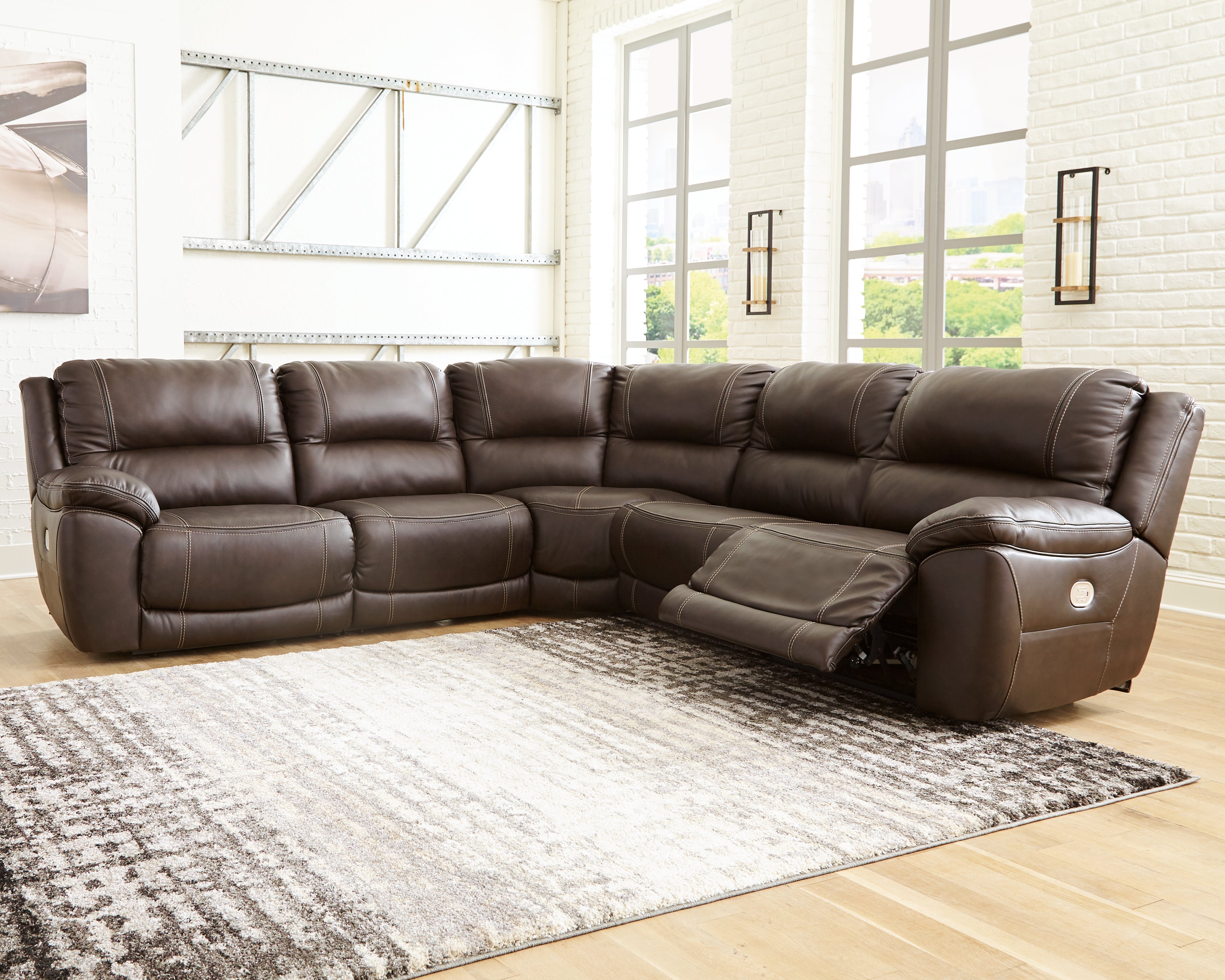Prime Furniture - Ashley Furniture - Dunleith Sectional - 5-Piece Power Reclining Sectional / Chocolate - U71604S1