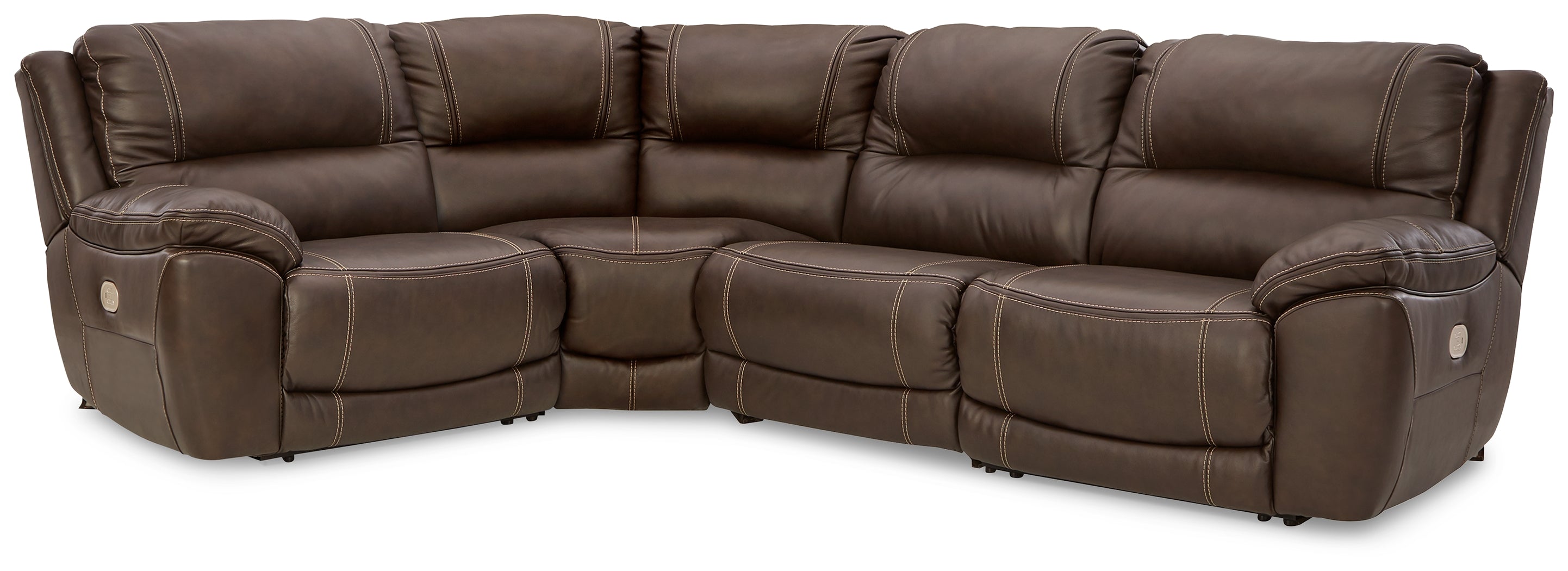 Prime Furniture - Ashley Furniture - Dunleith Sectional - 4-Piece Power Reclining Sectional / Chocolate - U71604S6