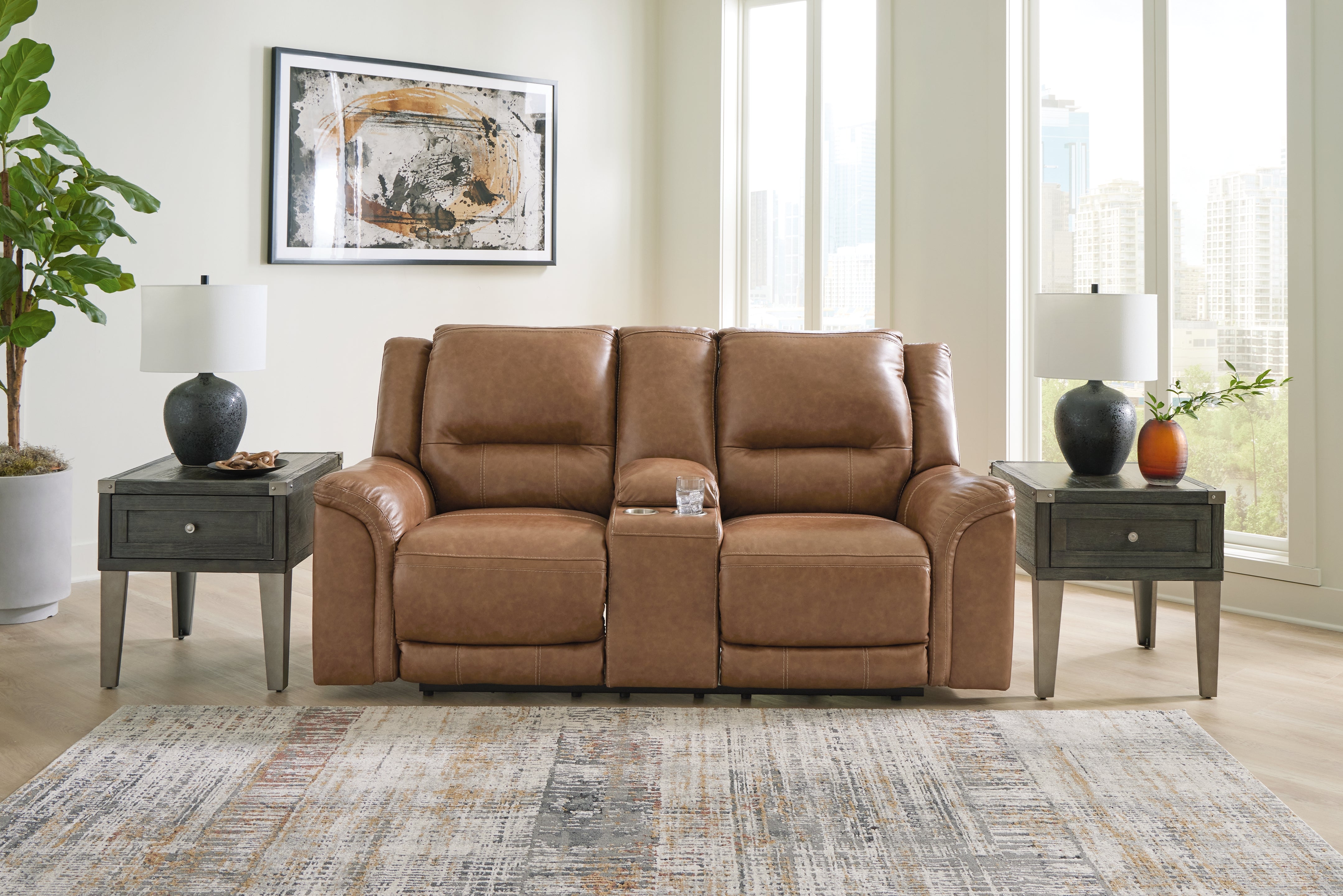 Prime Furniture - Ashley Furniture - Trasimeno Living Room - PWR REC Loveseat/CON/ADJ HDRST / Caramel - U8281518