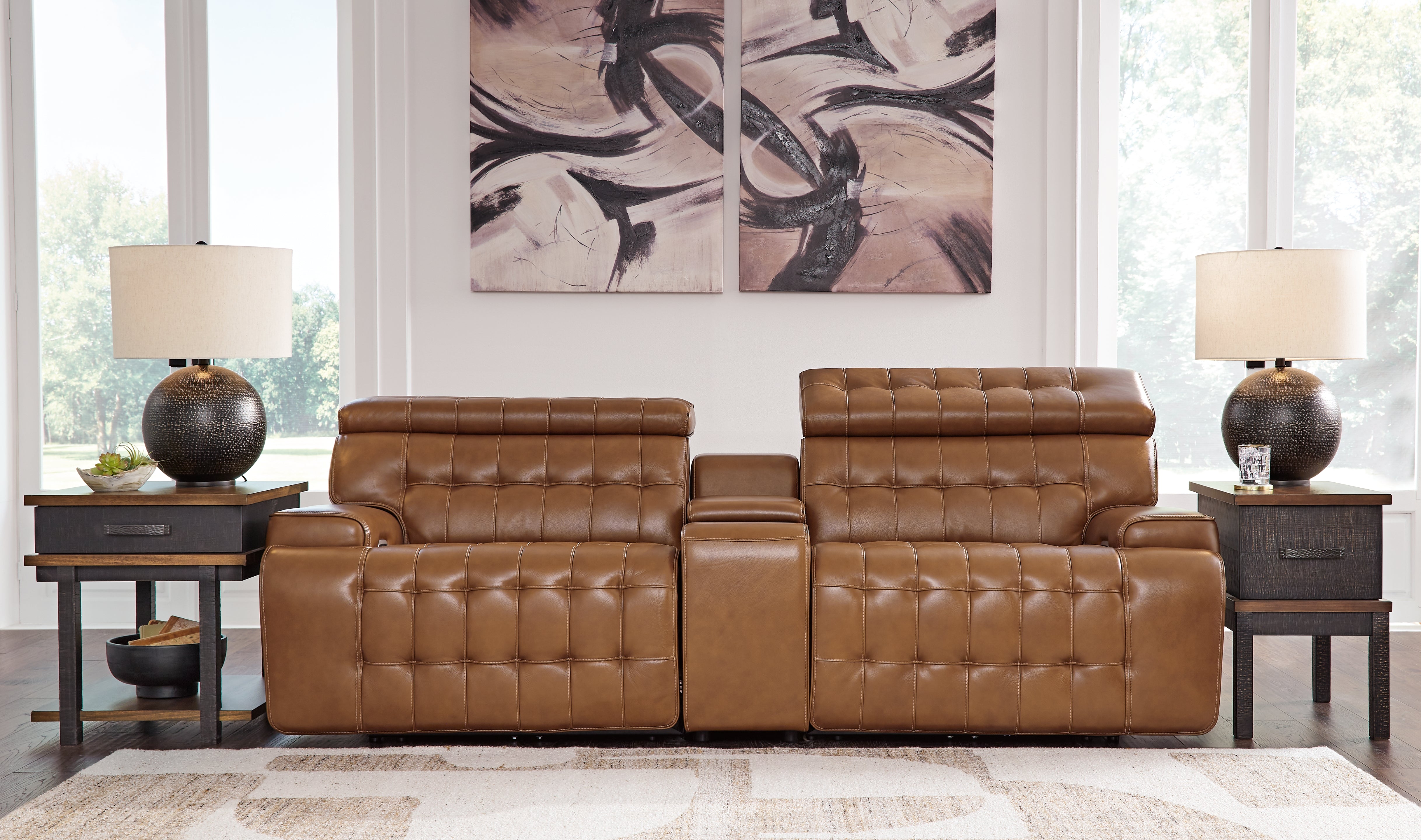 Prime Furniture - Ashley Furniture - Temmpton Sectional - 3-Piece Power Reclining Sectional Loveseat with Console / Chocolate - U92708S2