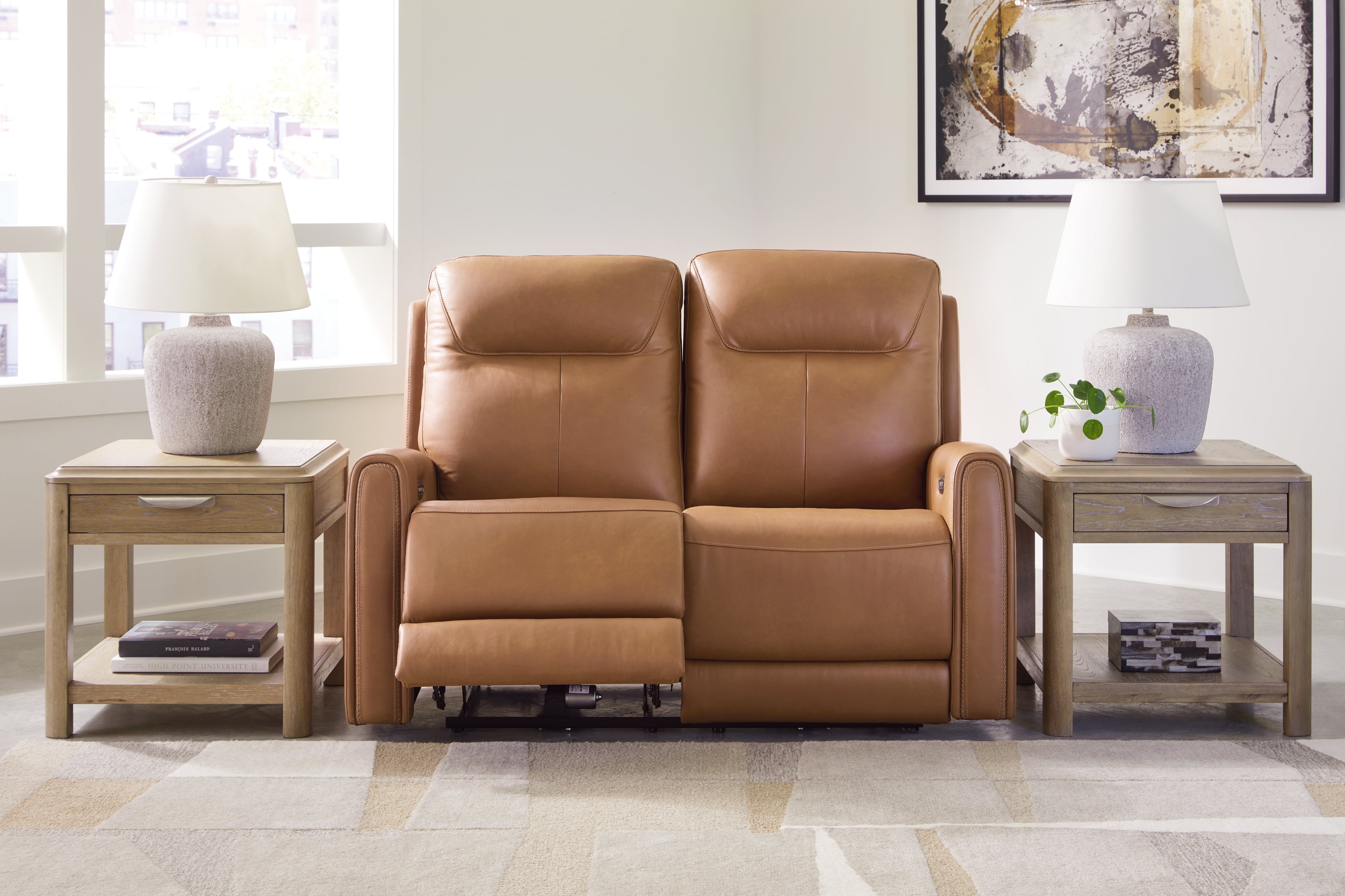 Prime Furniture - Ashley Furniture - Tryanny Living Room - PWR REC Loveseat/ADJ Headrest / Butterscotch - U9370414