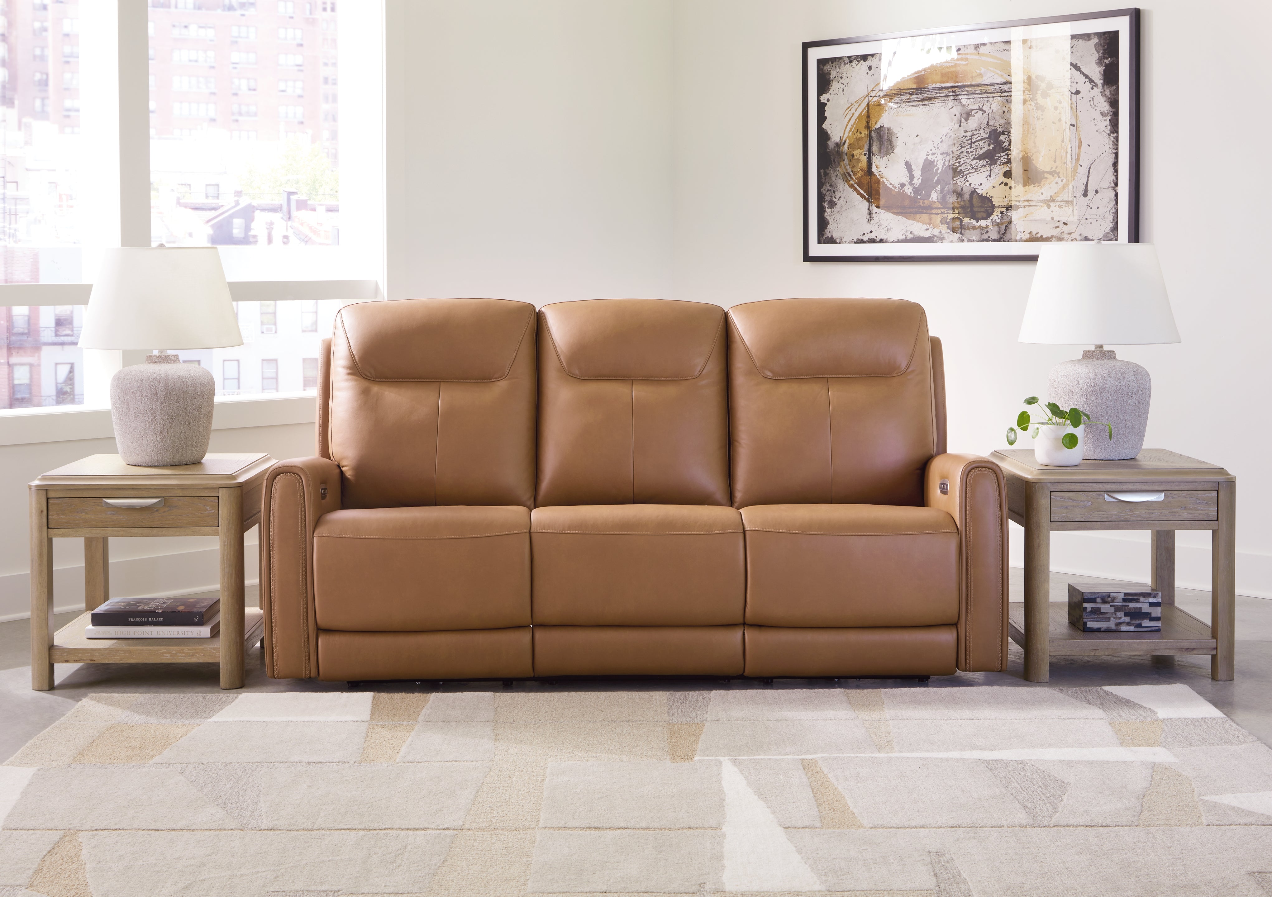 Prime Furniture - Ashley Furniture - Tryanny Living Room - PWR REC Sofa with ADJ Headrest / Butterscotch - U9370415
