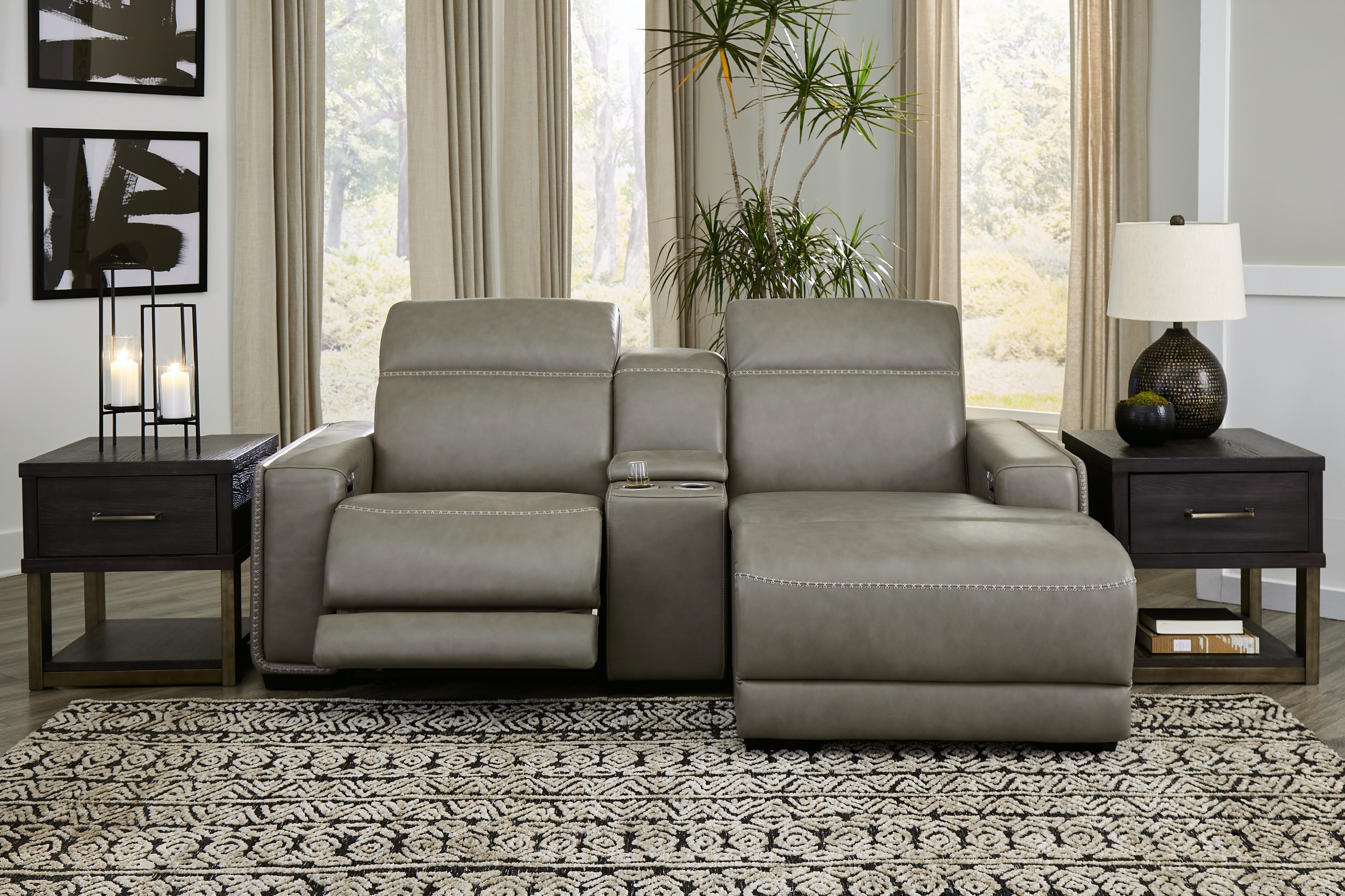 Prime Furniture - Ashley Furniture - Correze Sectional - 3-Piece Power Reclining Sectional with Chaise / Gray - U94202S11