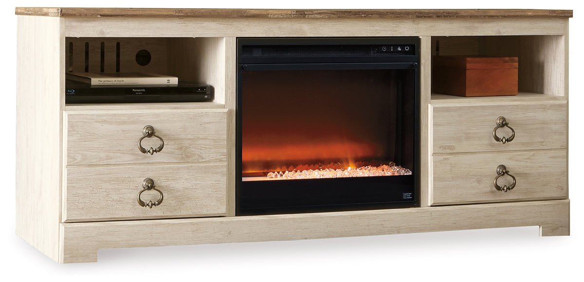 Prime Furniture - Ashley Furniture - Willowton 64" TV Stand with Electric Fireplace - 64" TV Stand with Electric Fireplace / Whitewash - W267W10