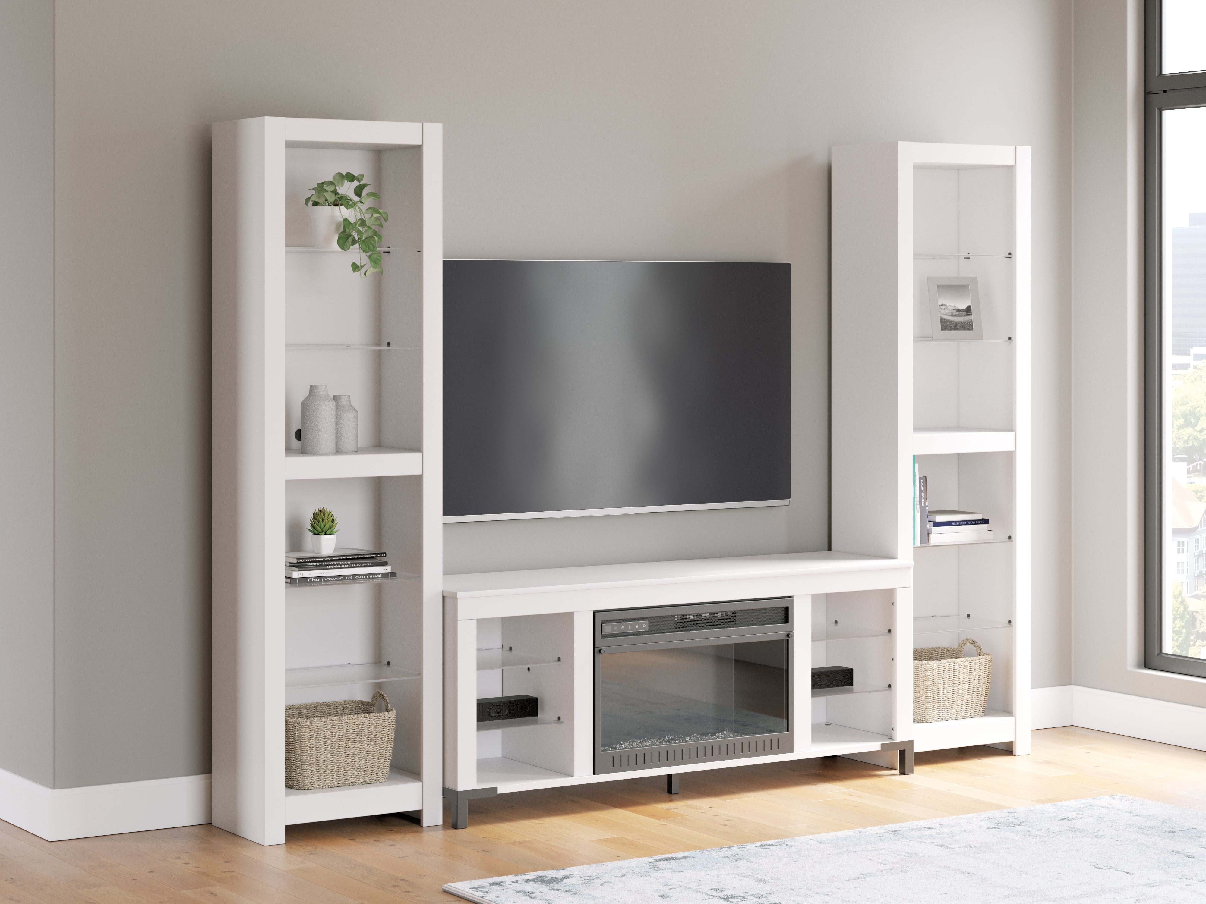 Prime Furniture - Ashley Furniture - Brollevi Entertainment Center - 3-Piece Entertainment Center / White - W2722W1