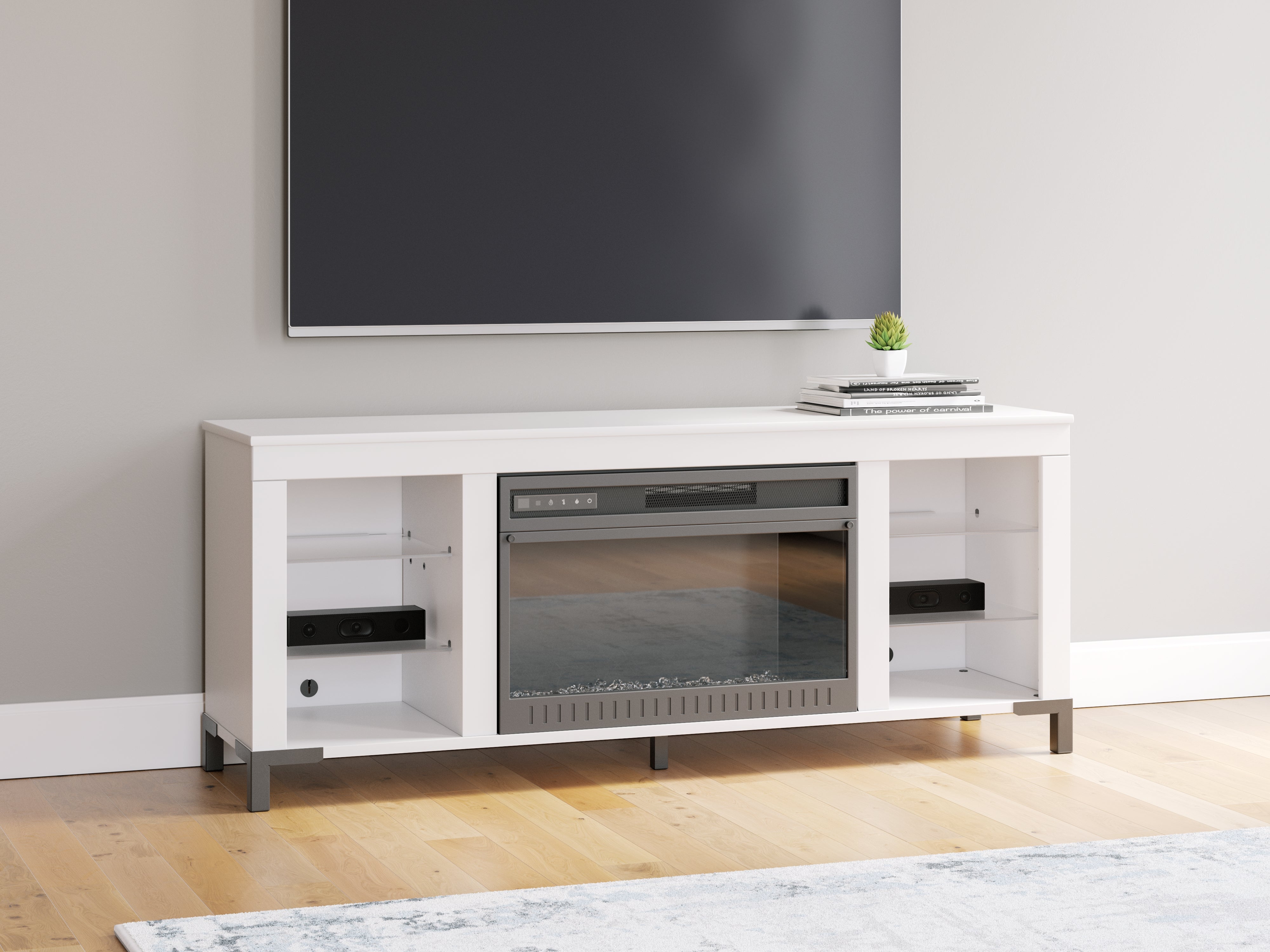 Prime Furniture - Ashley Furniture - Brollevi TV Stand - 60" with Electric Fireplace / White - W2722-168
