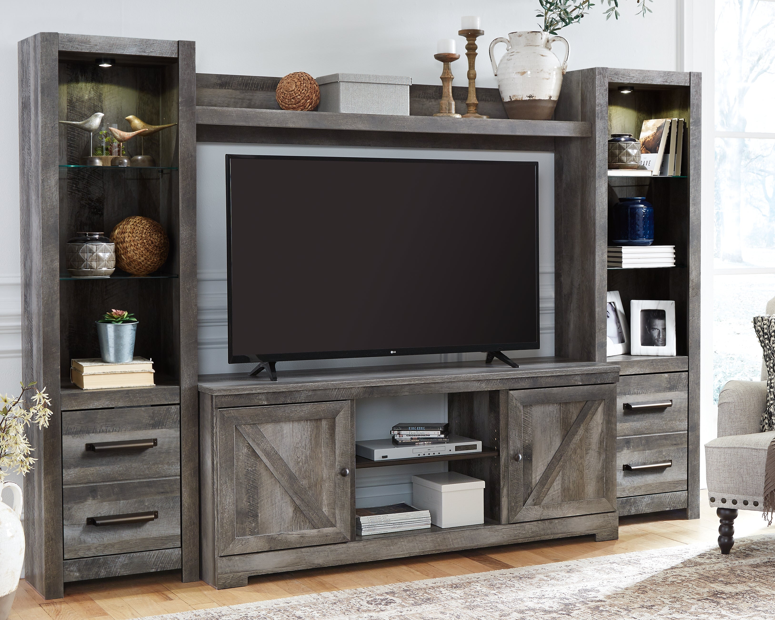 Prime Furniture - Ashley Furniture - Wynnlow Entertainment Center - 4-Piece Entertainment Center / Gray - W440W2